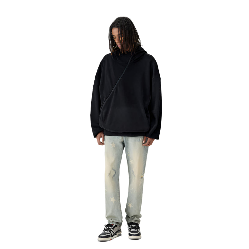 Black Polar Diagonal Zip Hoodie