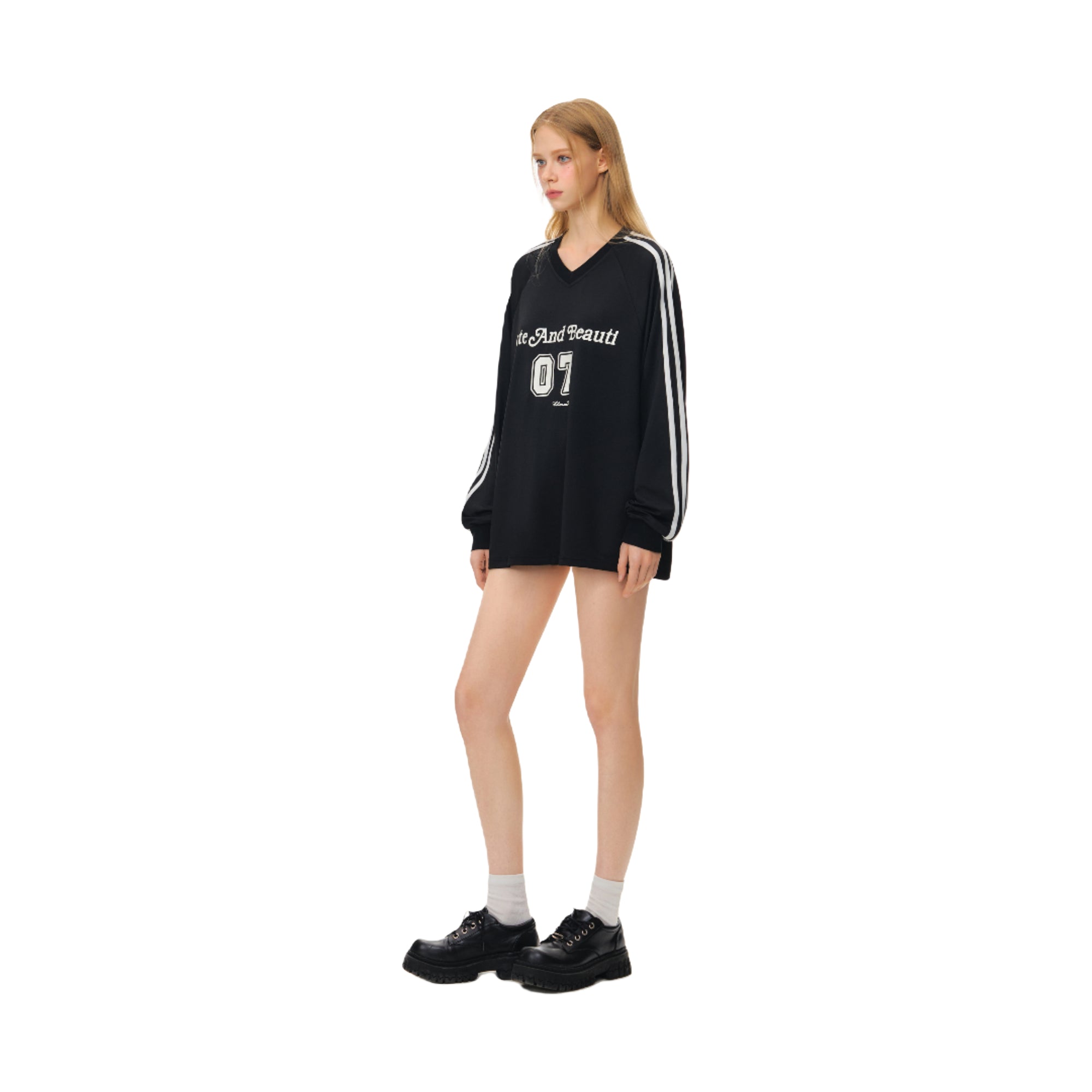 Black Mesh Jersey Letter Print Sports Long-sleeved T-shirt