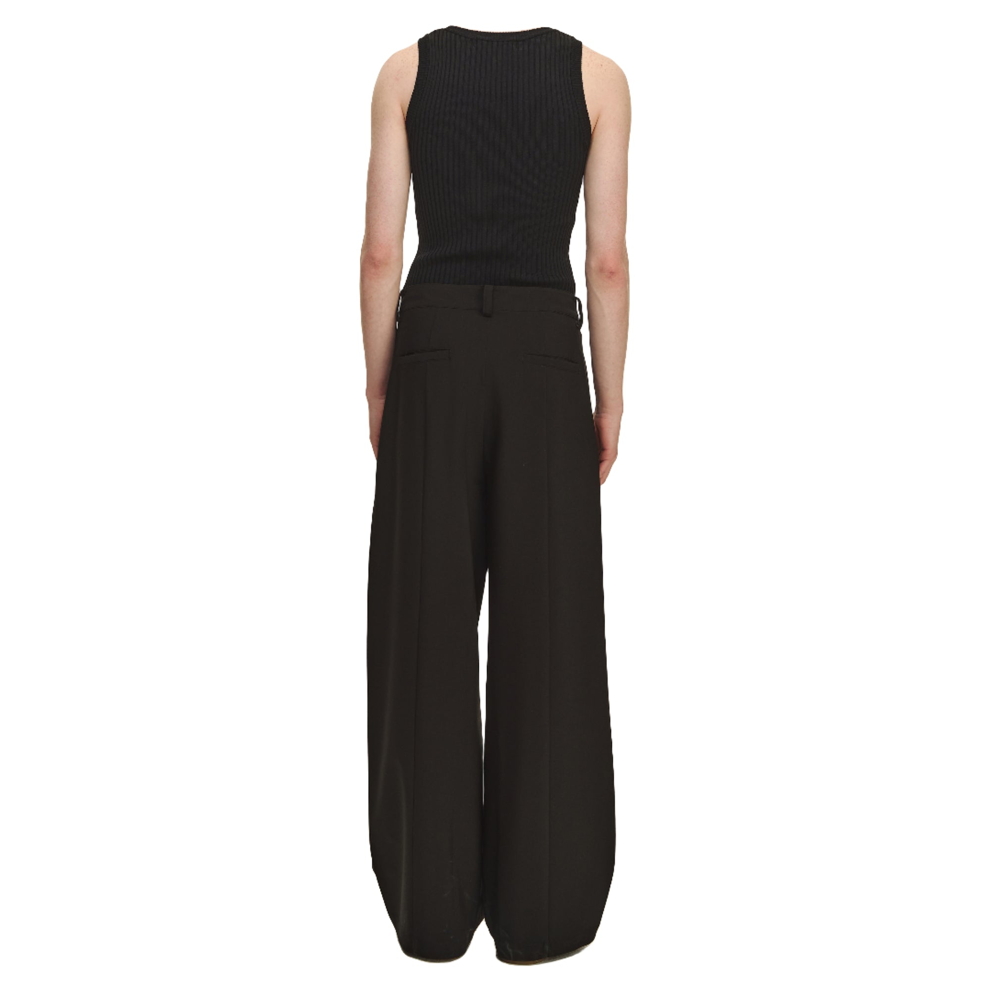 Black Pleated Straight Button-down Trousers