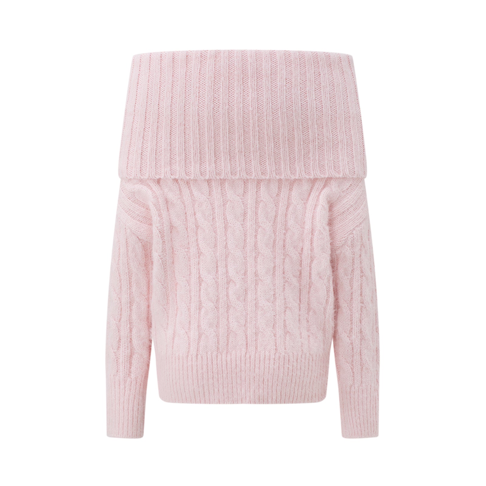 Pink Off-Shoulder Cable Knit Textured Sweater