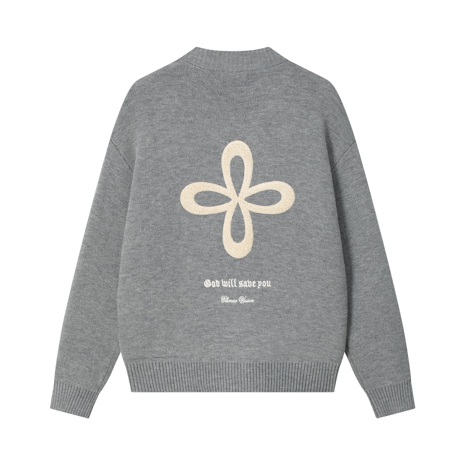 Grey Lazy Style Cross-Patterned Knit Cardigan Sweater