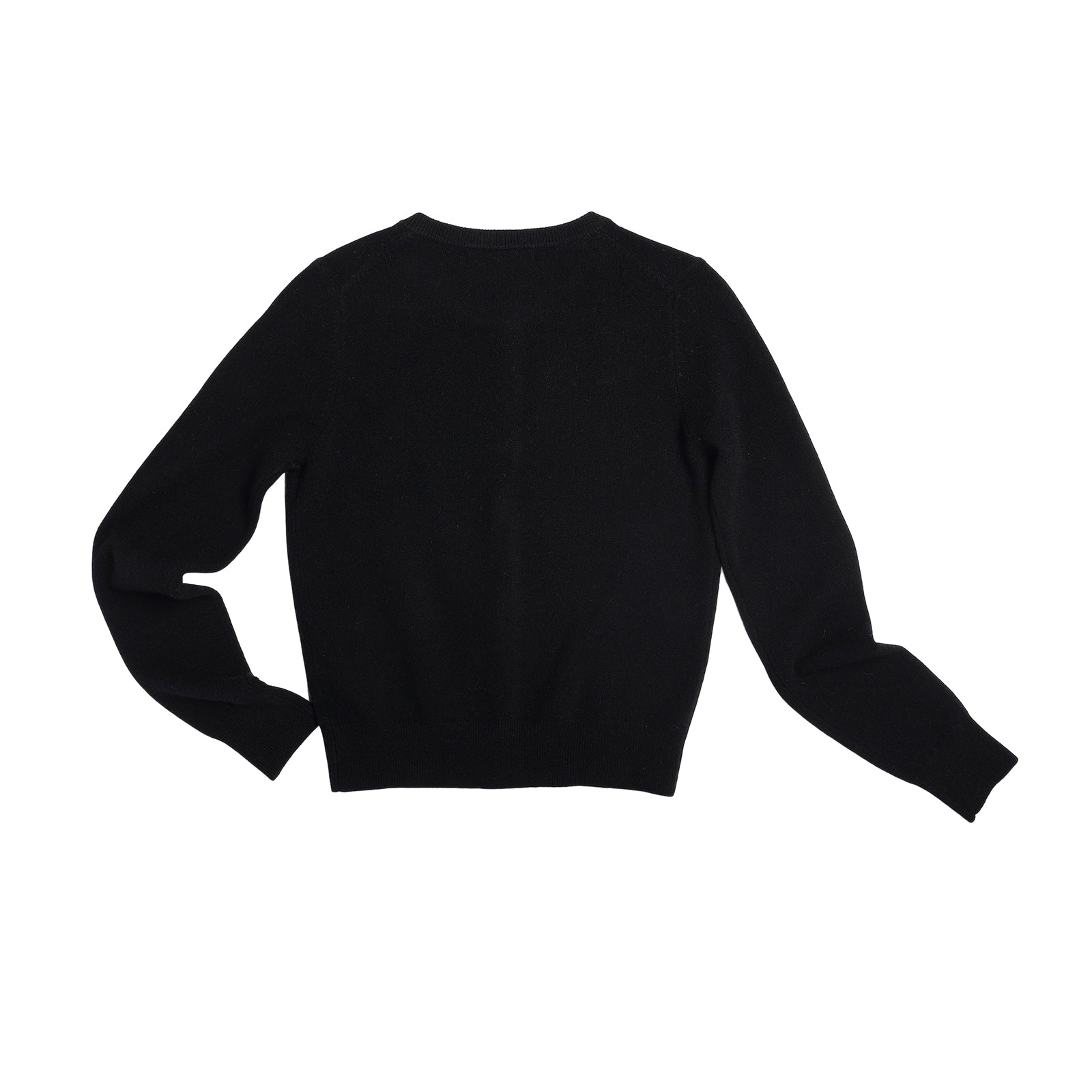 Black Wool Crew Neck Embroidered Knit Cardigan Sweater