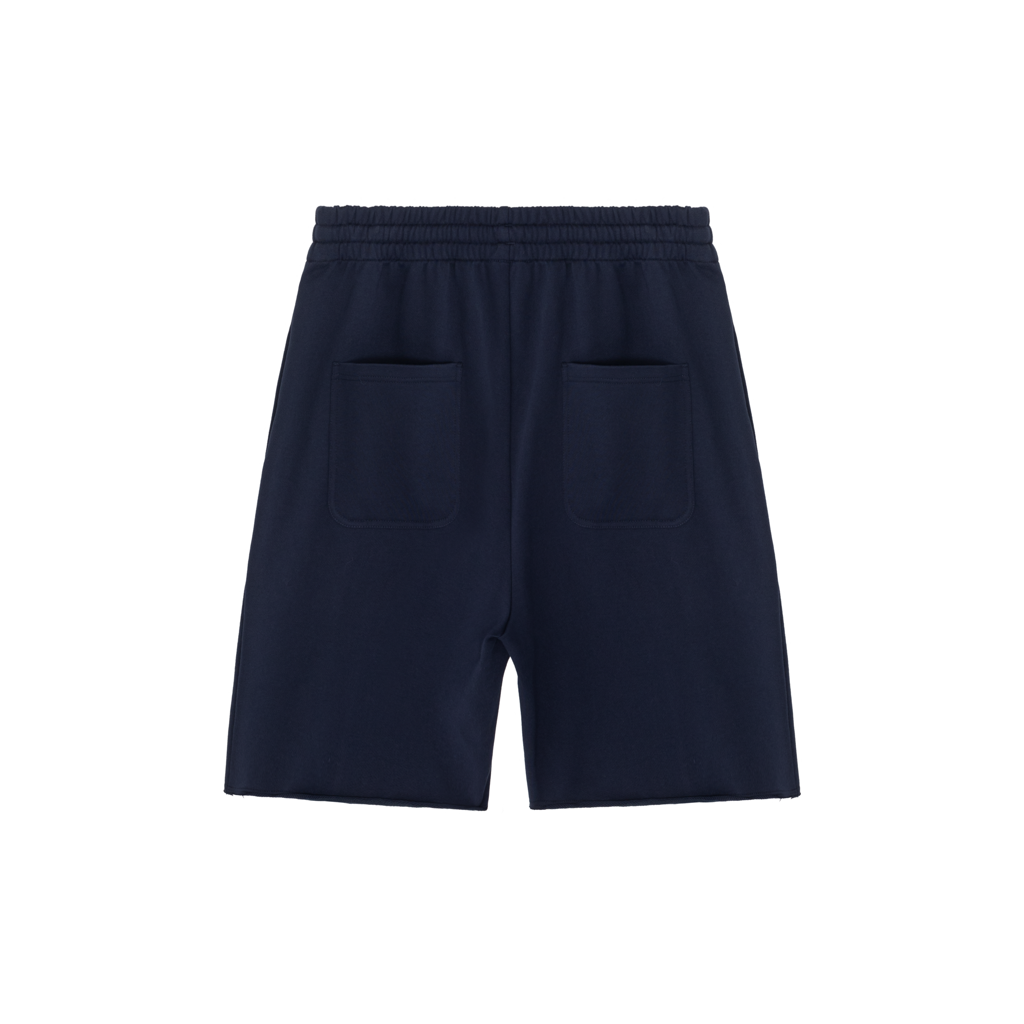 Navy Blue Center Seam Patchwork Frayed Shorts