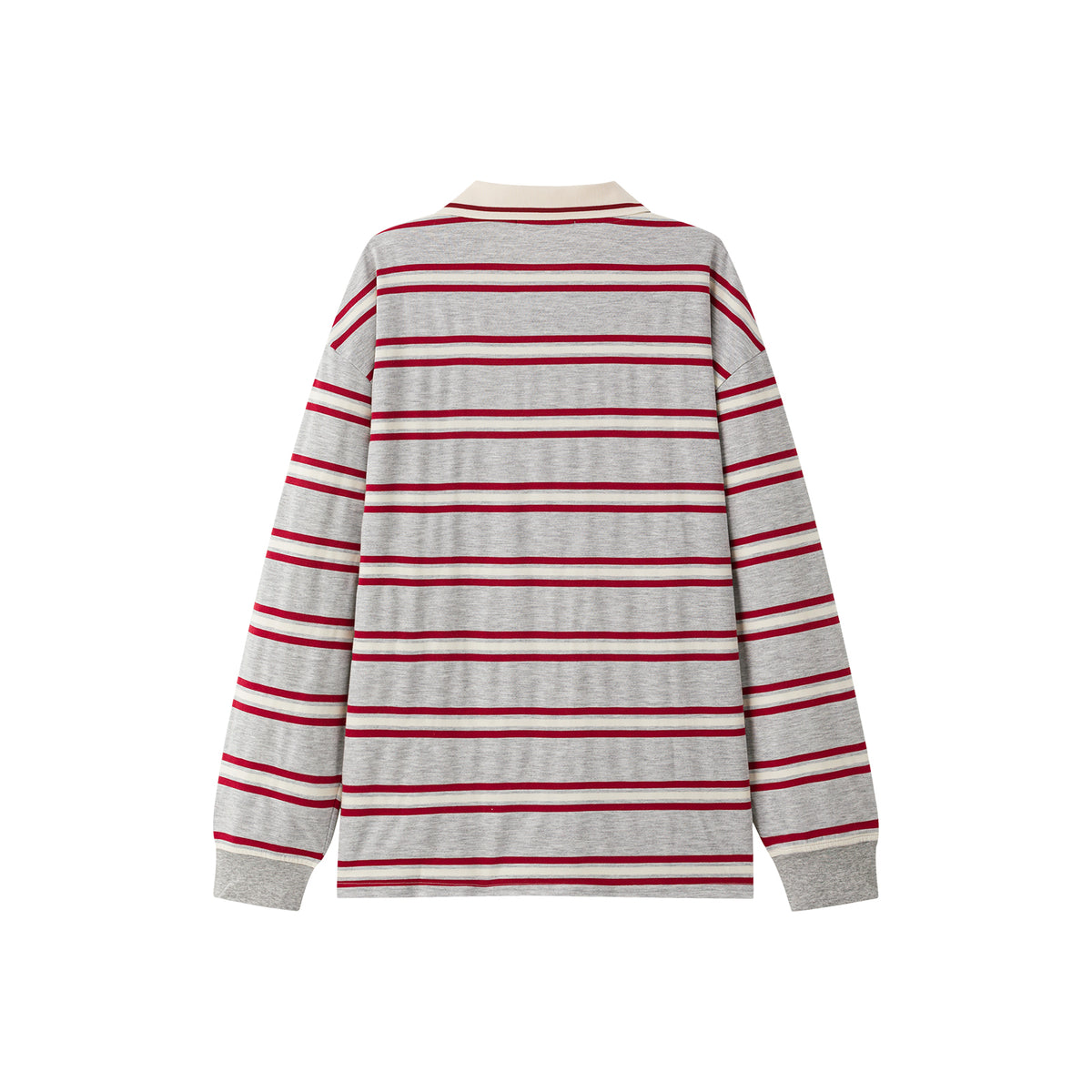 Grey Color Block Striped Embroidered Polo Shirt Long Sleeve