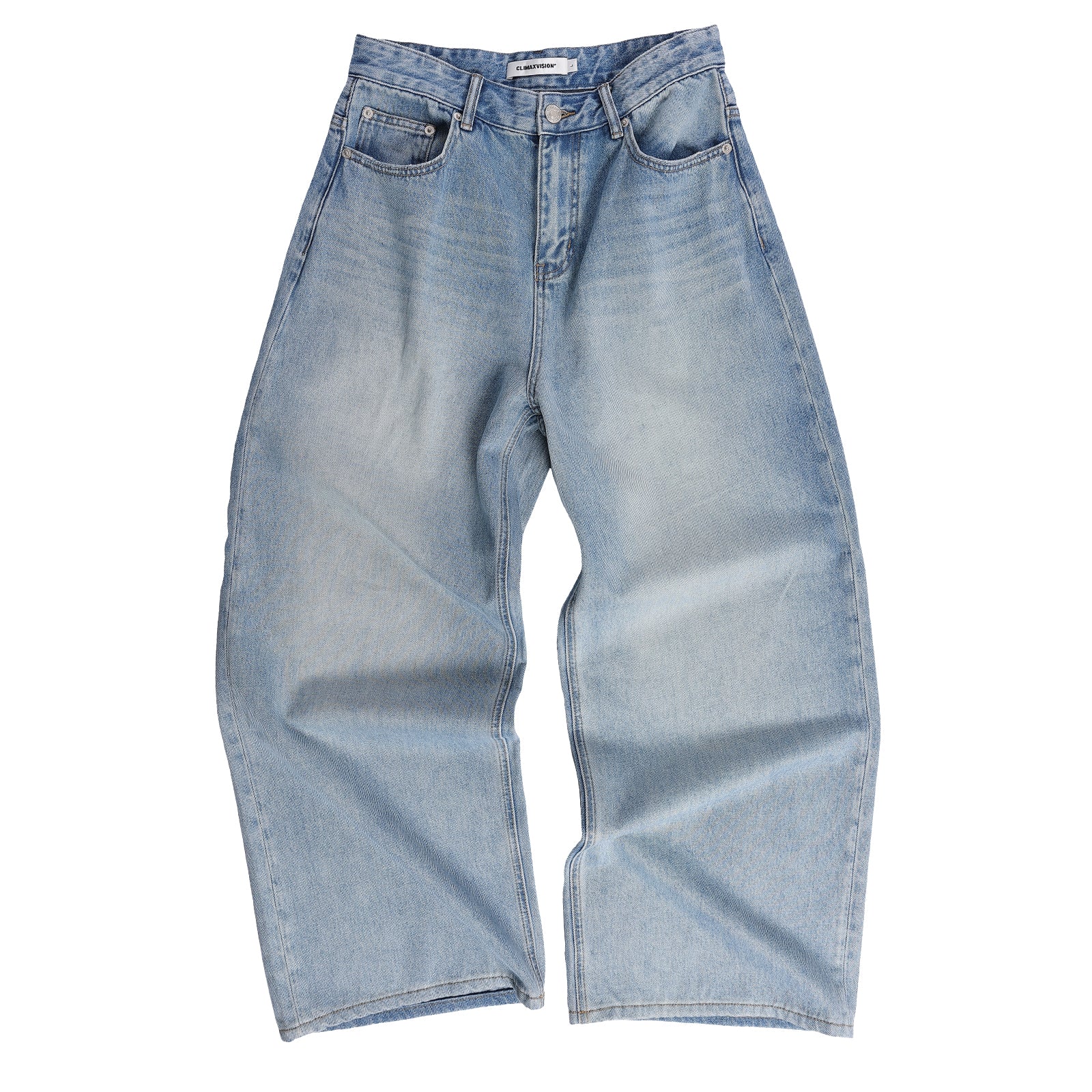 Light Vintage Wash Mid-Rise Straight Jeans In Blue