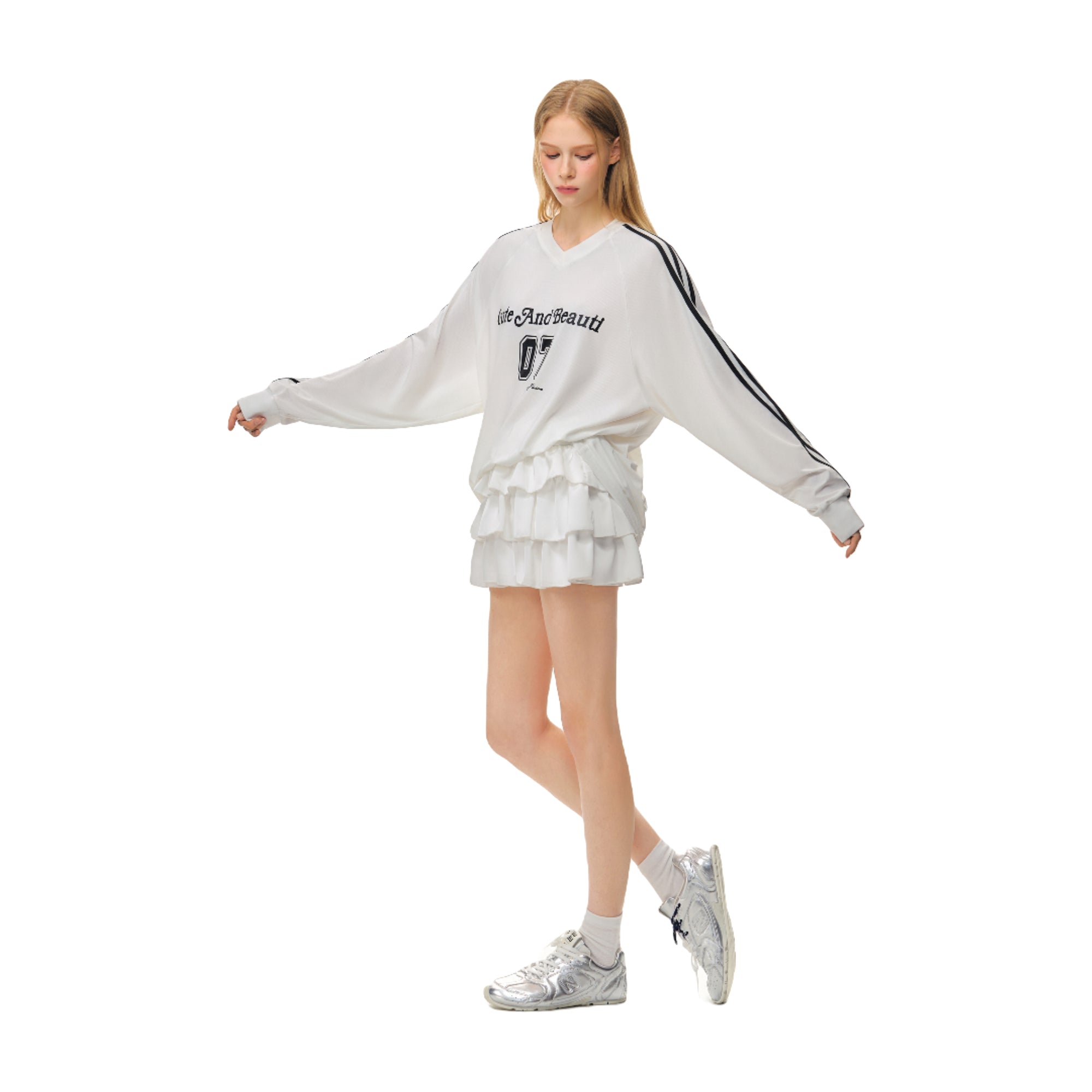 White Mesh Jersey Letter Print Sports Long-sleeved T-shirt
