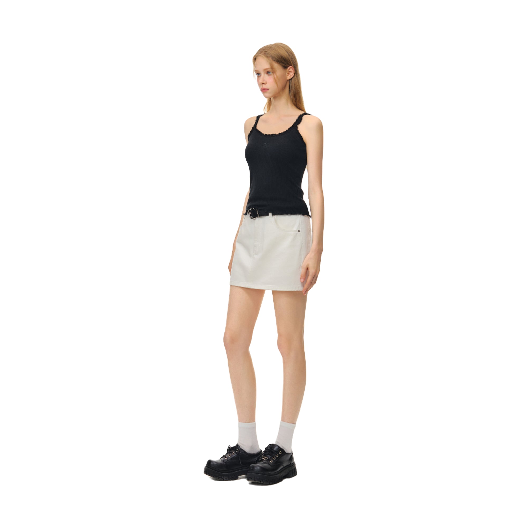 Black Lace Trim Built-in Bra Tank Top