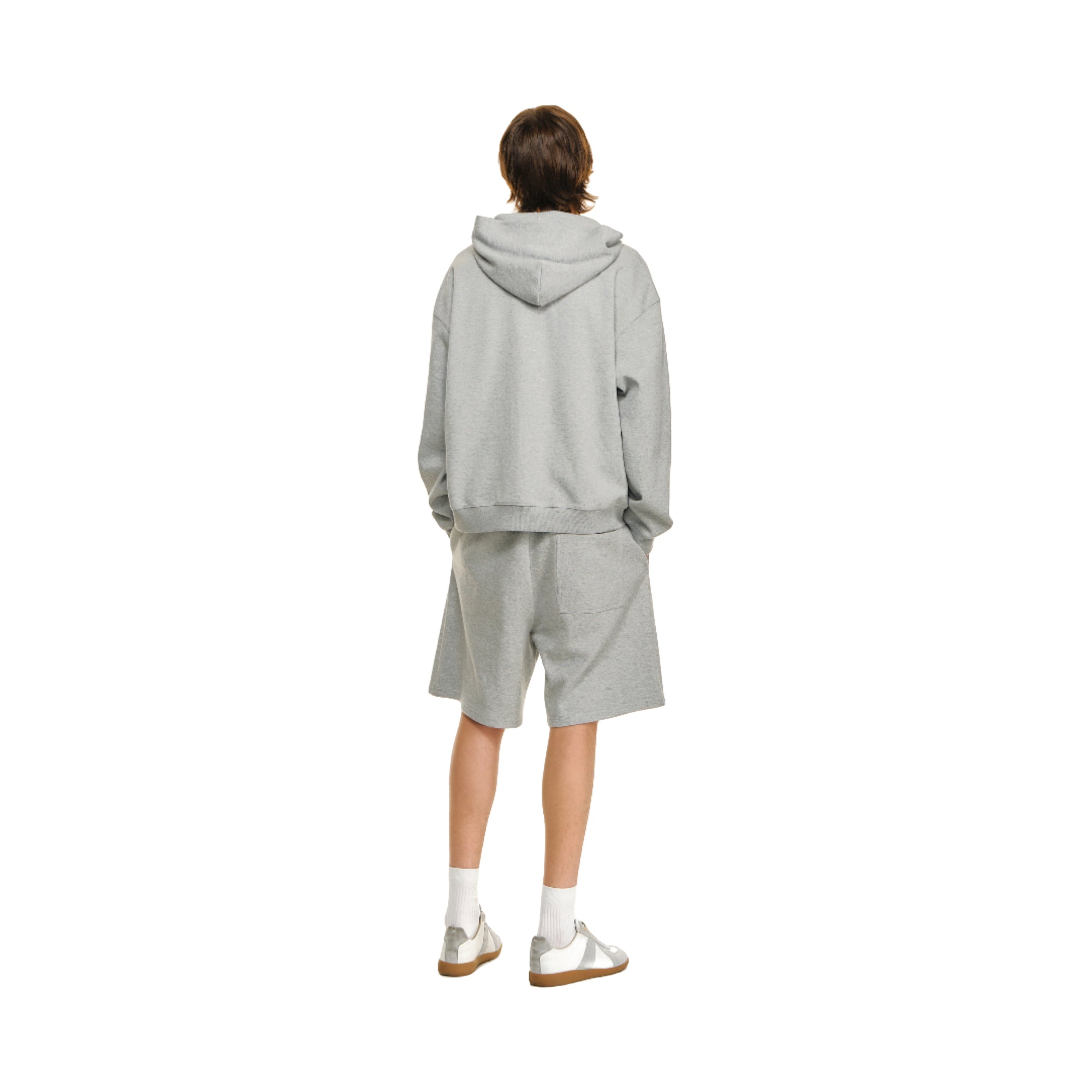 Grey Embroidered Oversized Piqué Zip-Up Hoodie