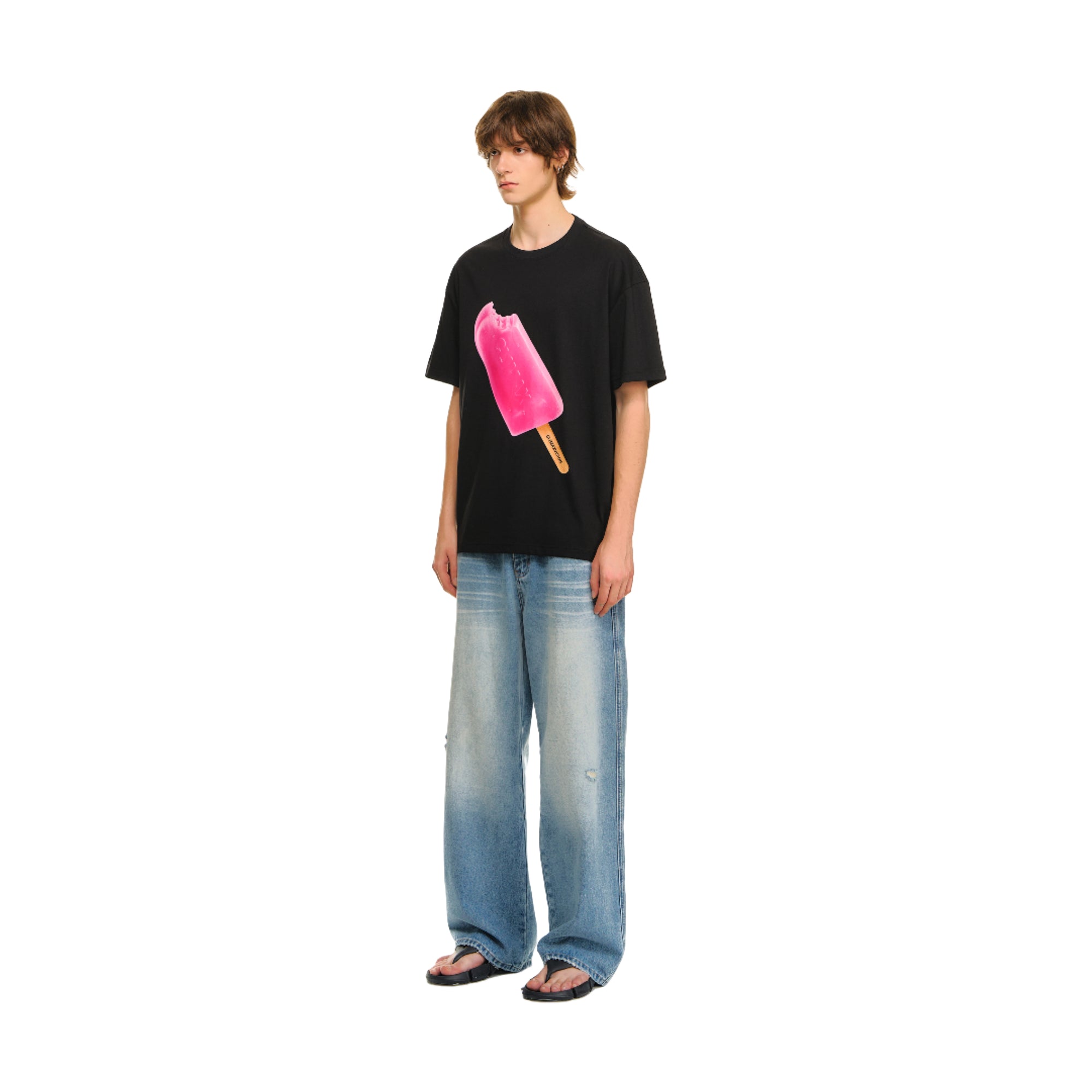 Black Creative Ice Cream Print Short-sleeved T-shirt
