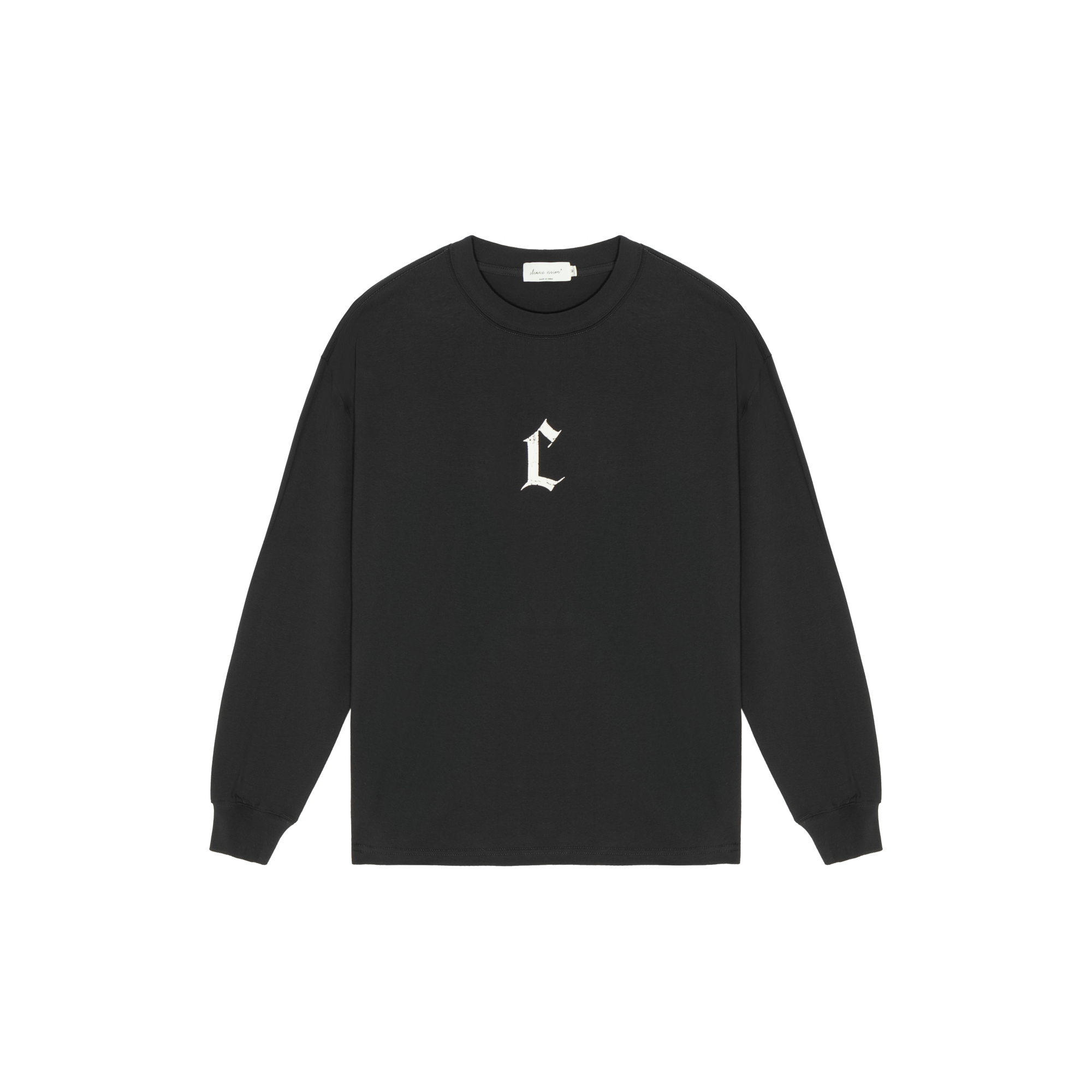 Carbon Black Distressed Old printed C Letter Long Sleeves