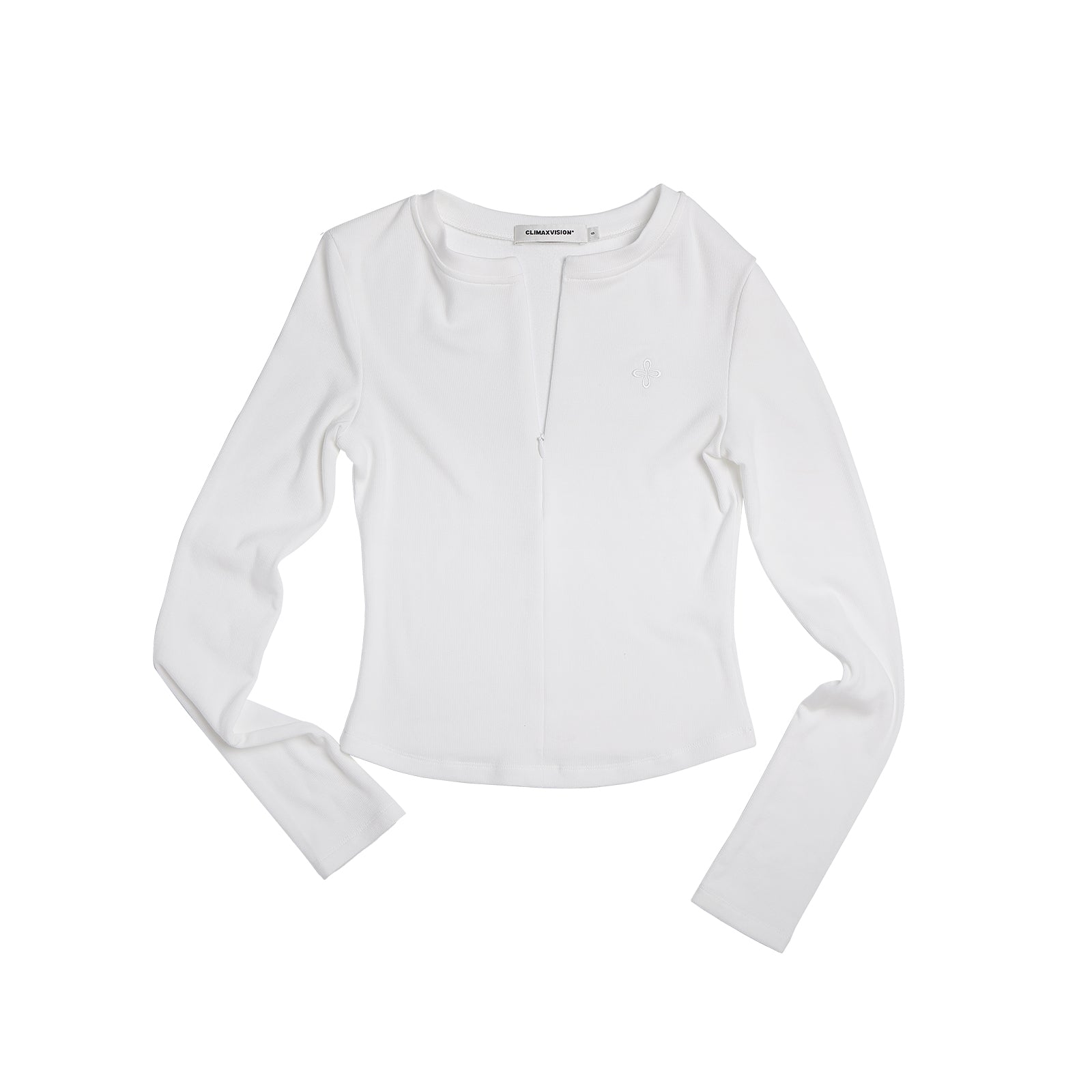 White Embroidered Half-Zip Brushed Long Sleeve