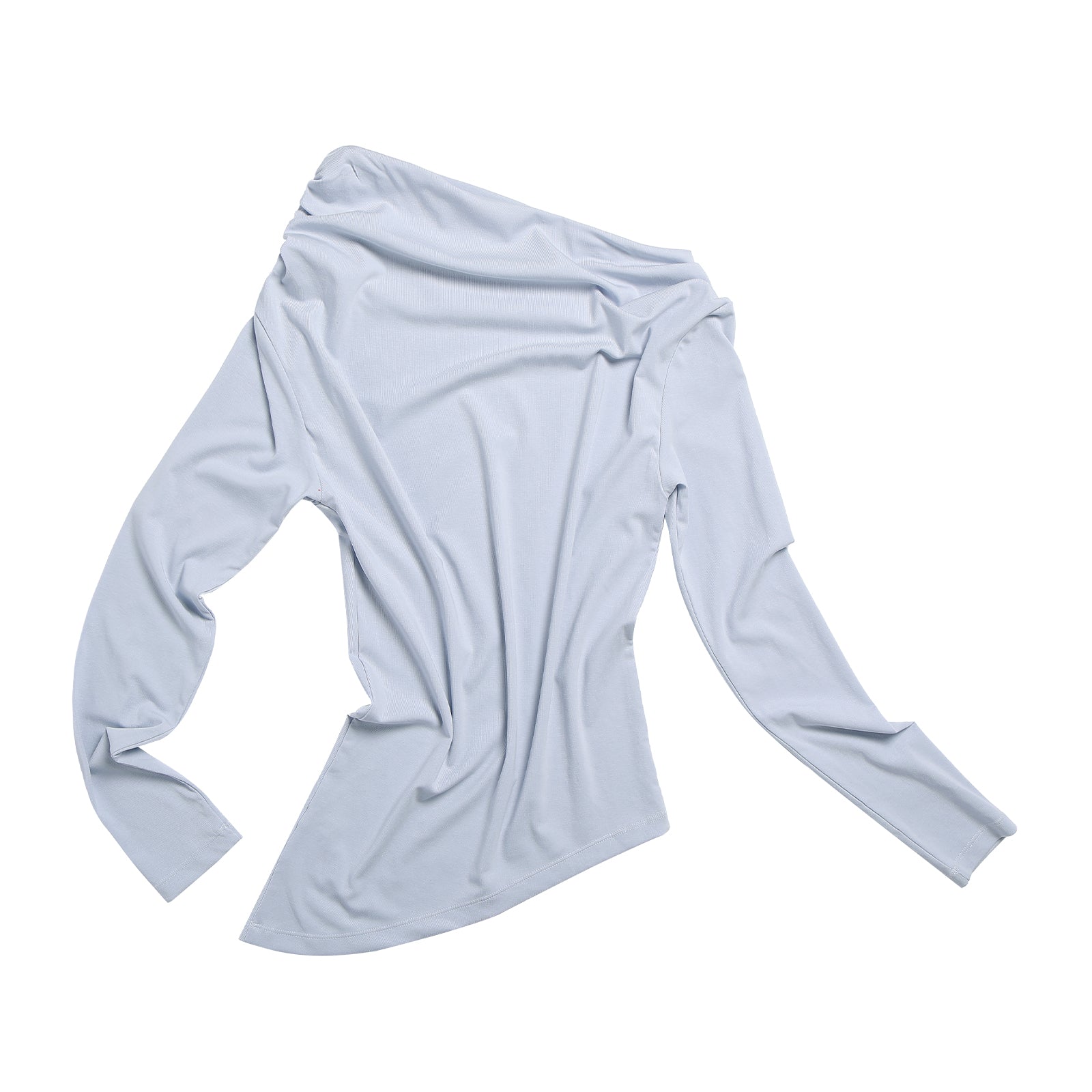 Blue Versatile Off Shoulder Pleated Lyocell Long Sleeves