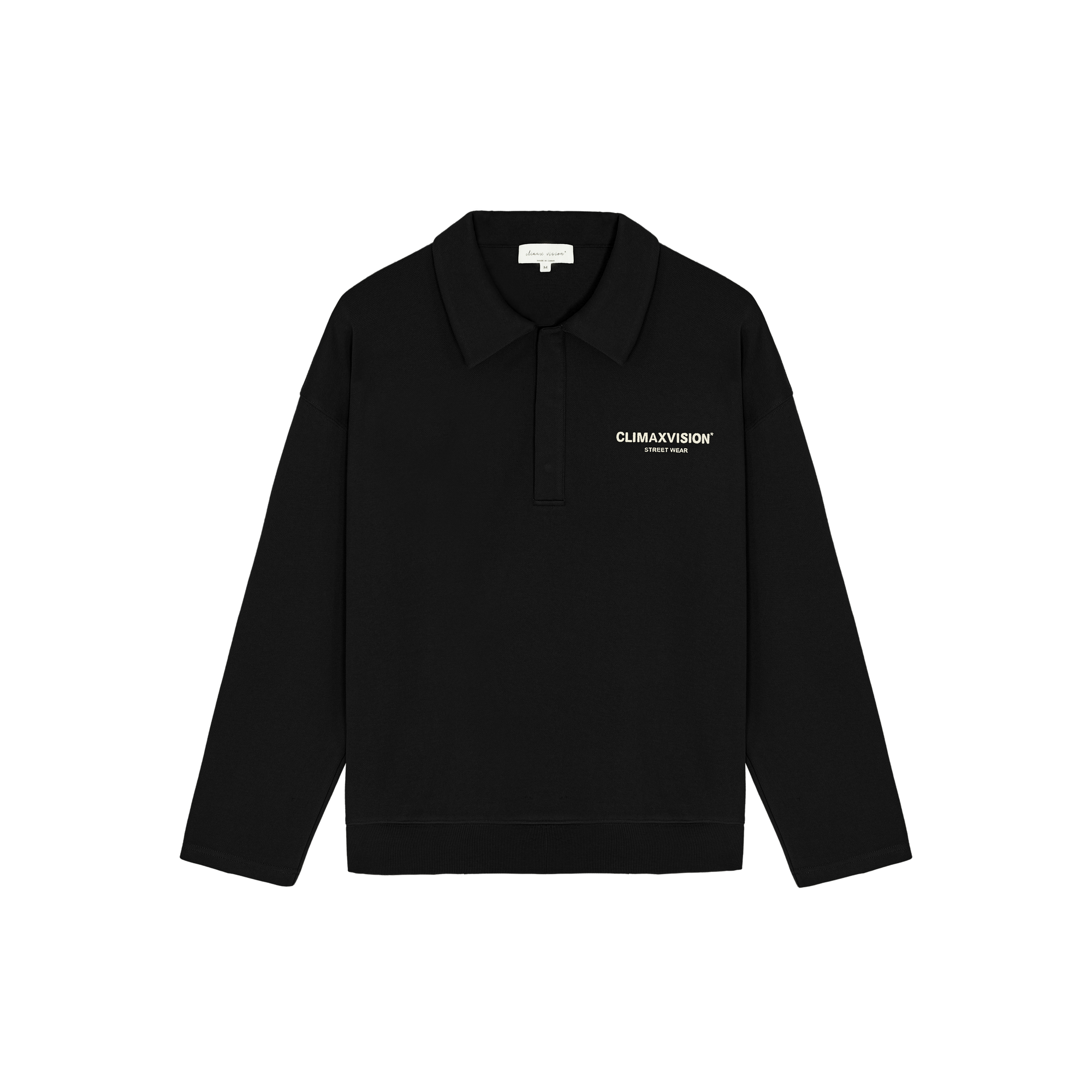 Black Double-breasted Lettering Polo Sweatshirt