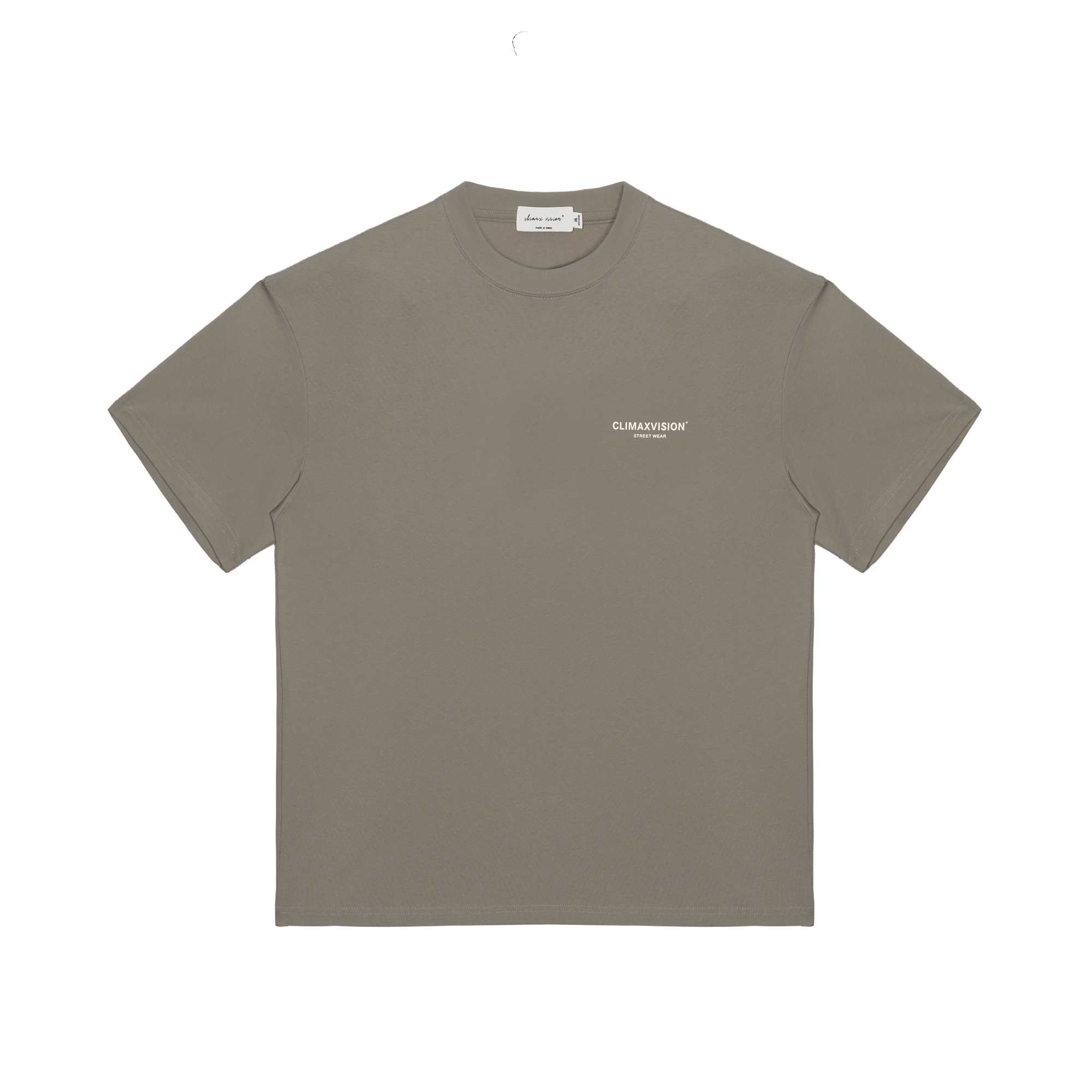 Khaki Grey Double Row Letter Flocked Short Sleeves