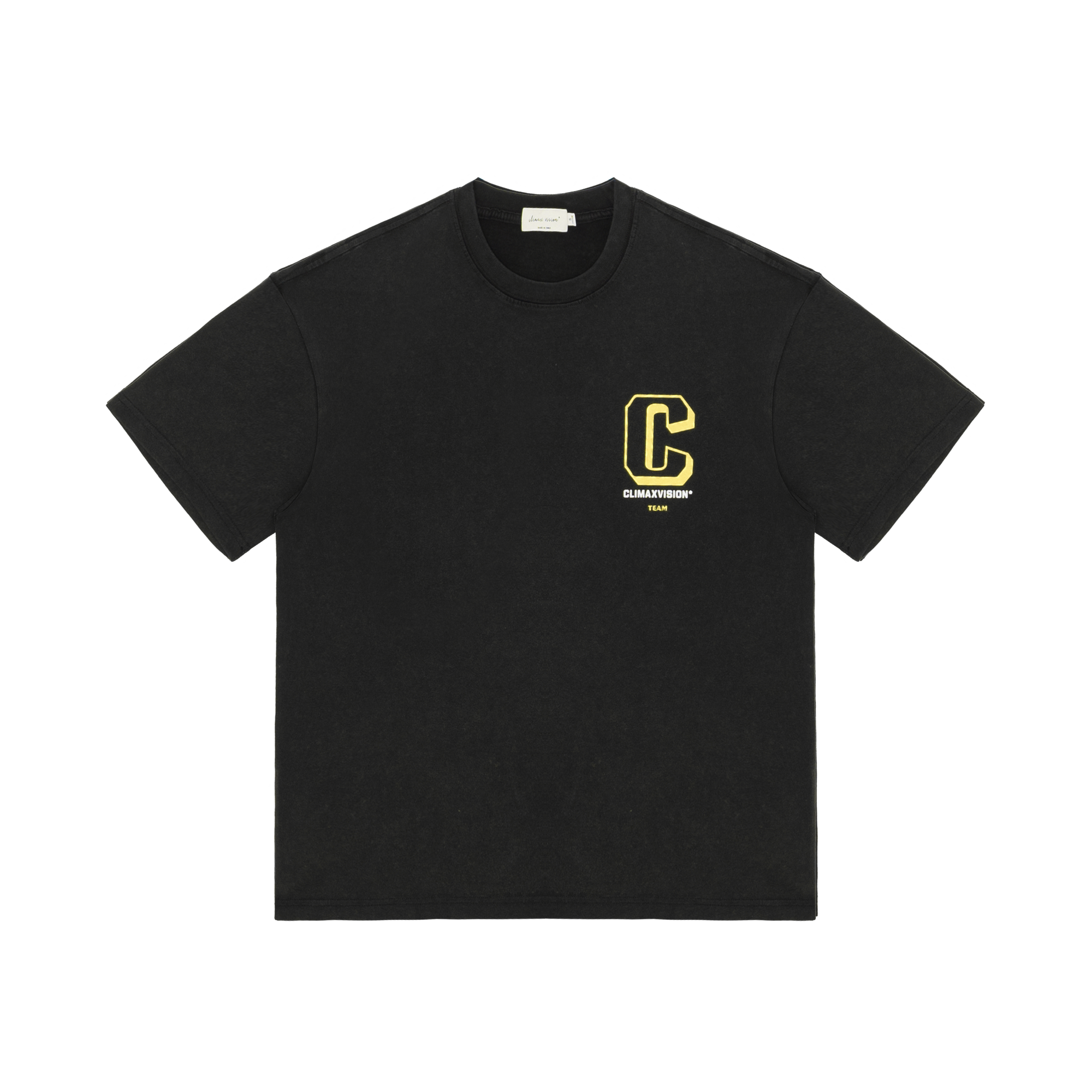 Black And Yellow Washed Retro C Logo Print Short Sleeves