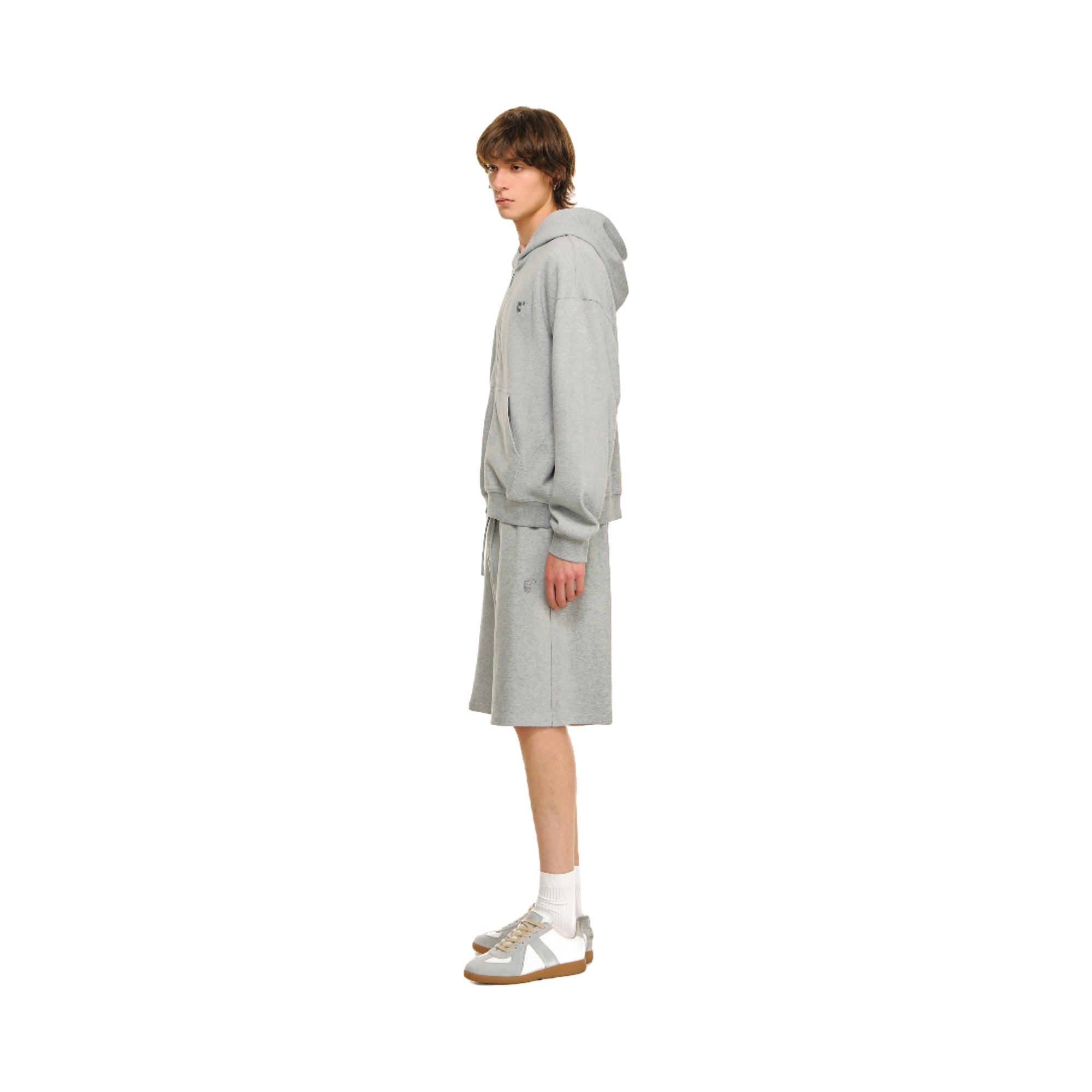 Grey Textured Cotton Piqué Embroidered Sports Shorts