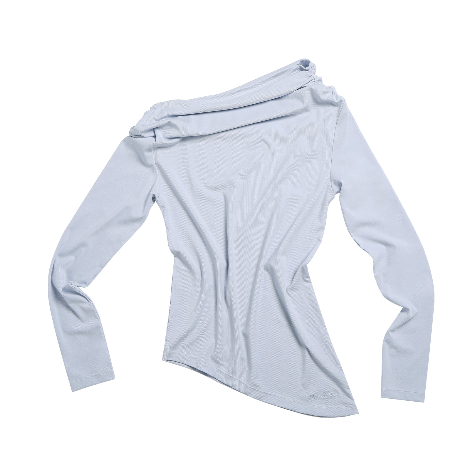 Blue Versatile Off Shoulder Pleated Lyocell Long Sleeves