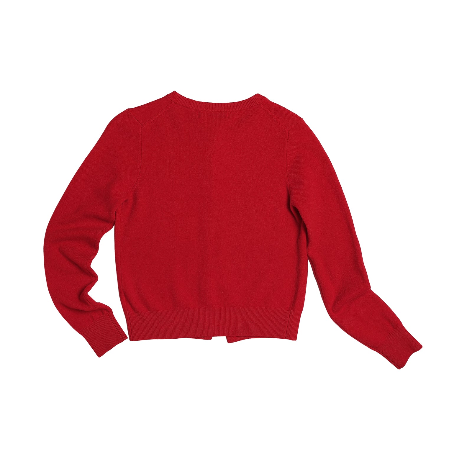 Red Wool Crew Neck Embroidered Knit Cardigan Sweater