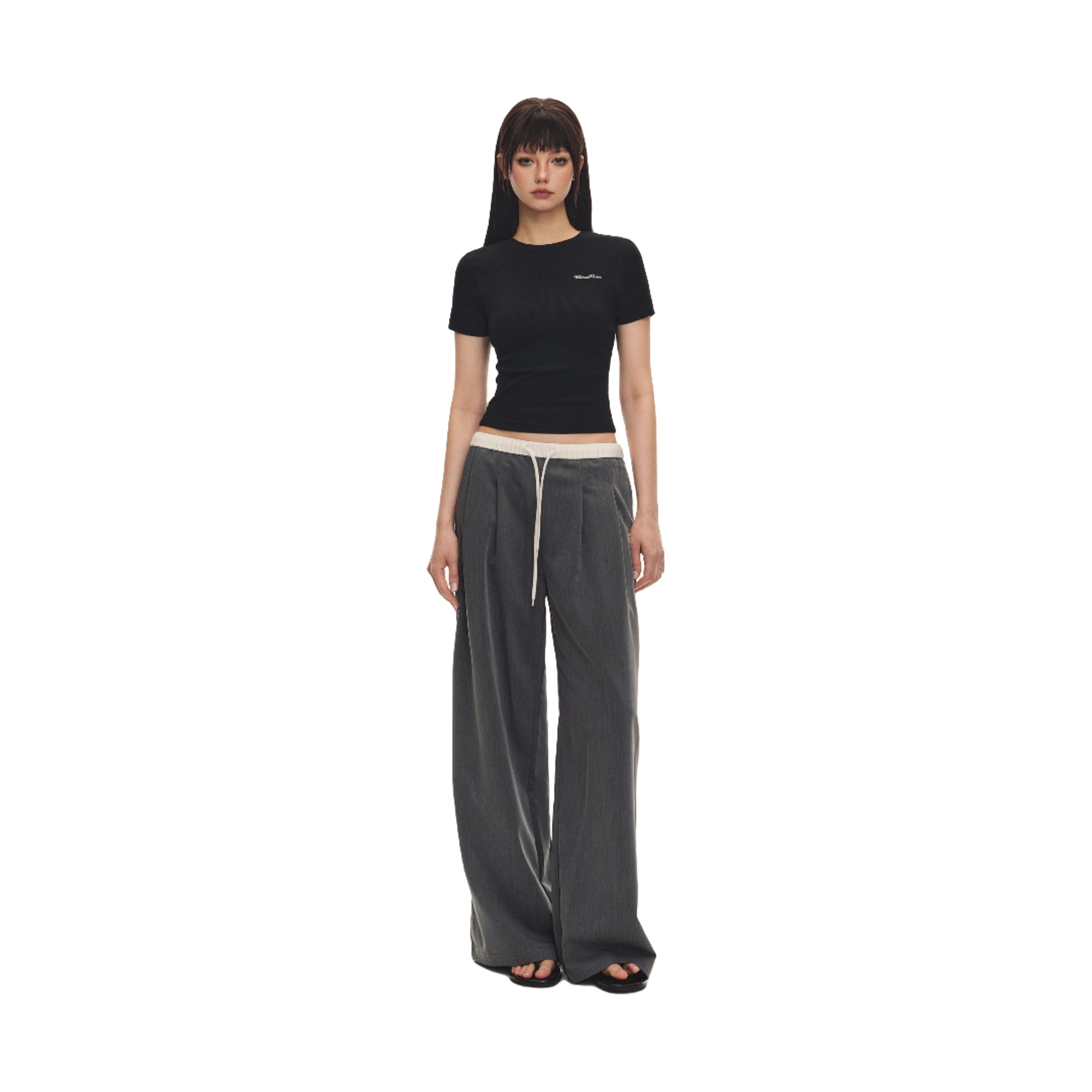 Black Vertical Stripe Texture Cotton Stretch Short-sleeved T-shirt