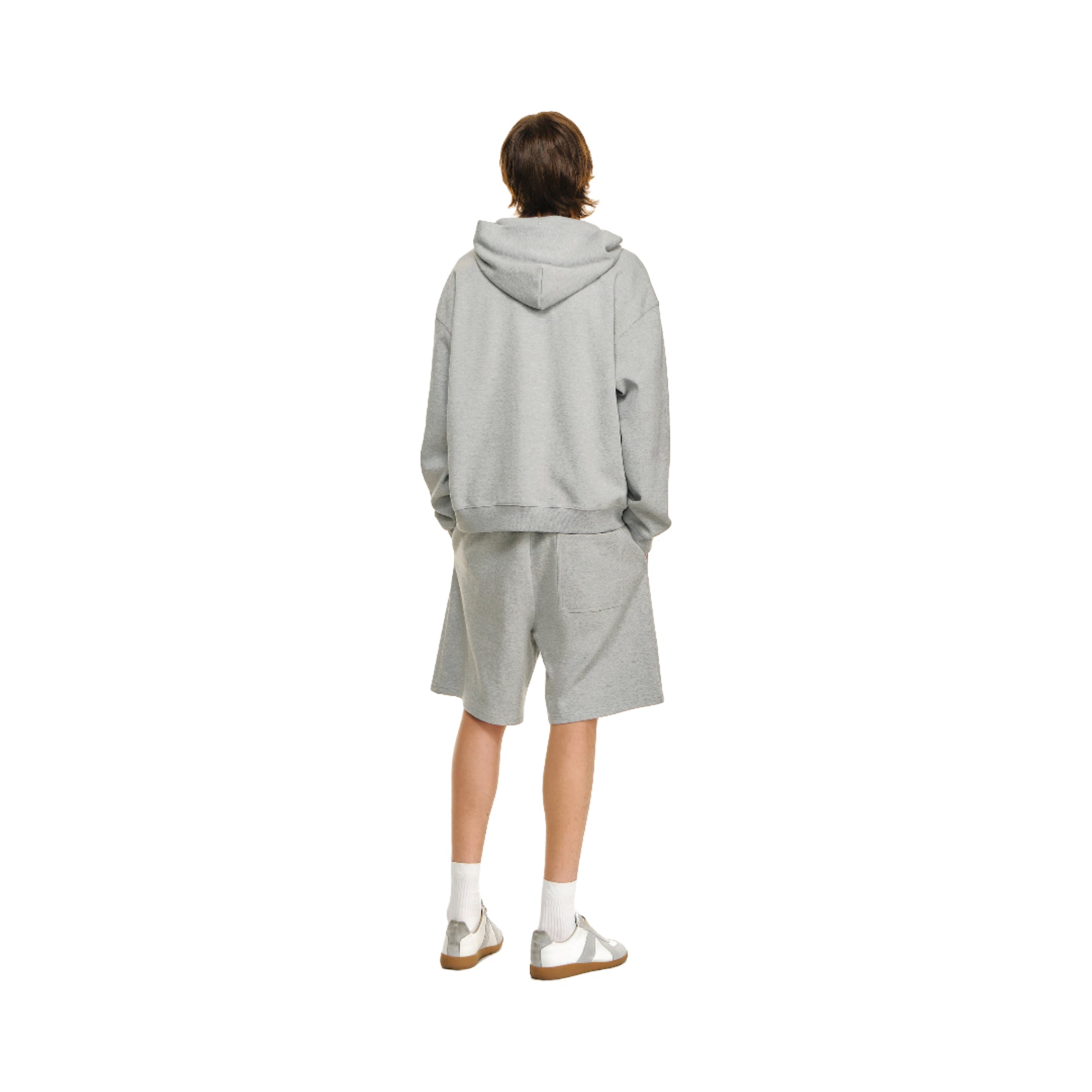 Grey Textured Cotton Piqué Embroidered Sports Shorts