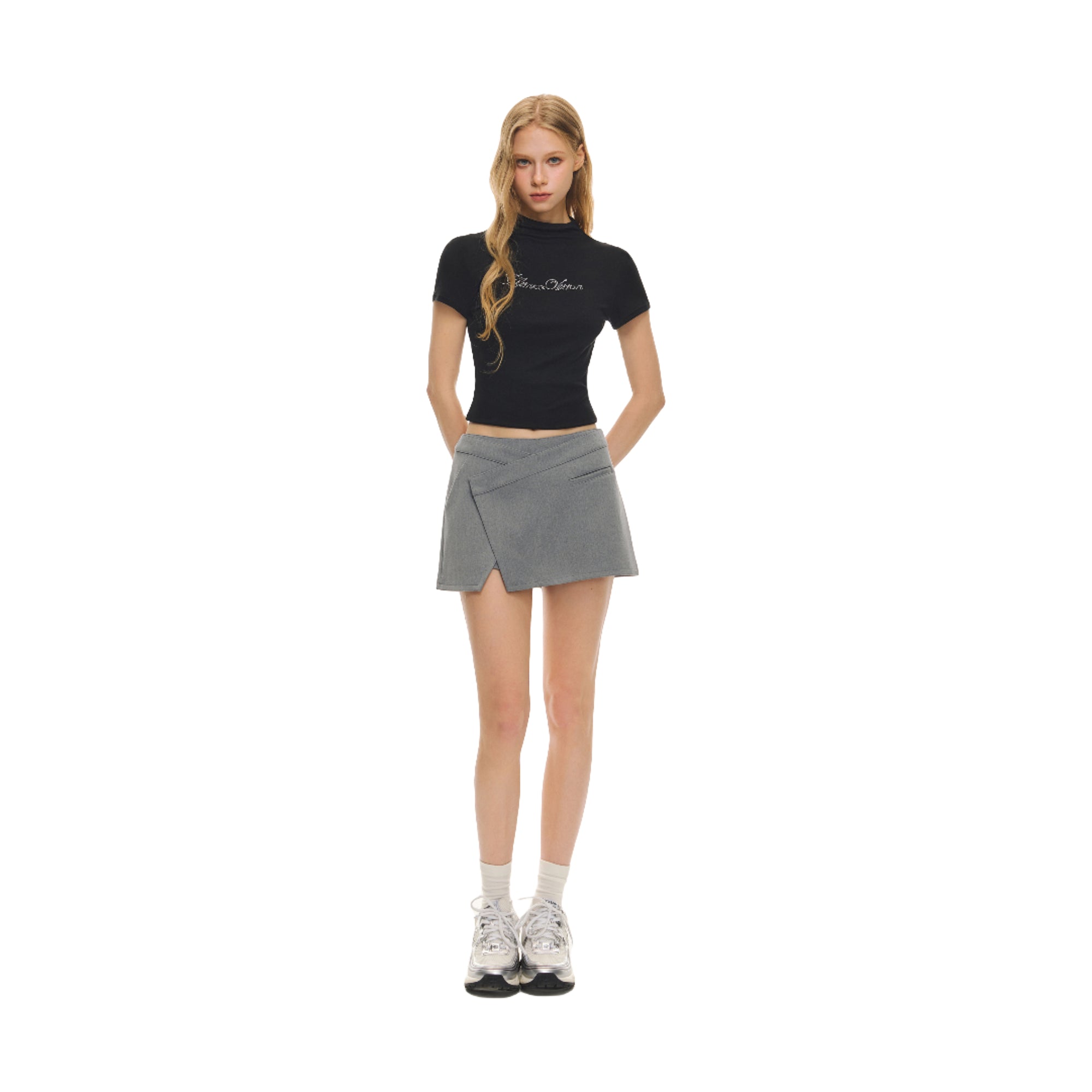 Grey Irregular Layered Slit Skort