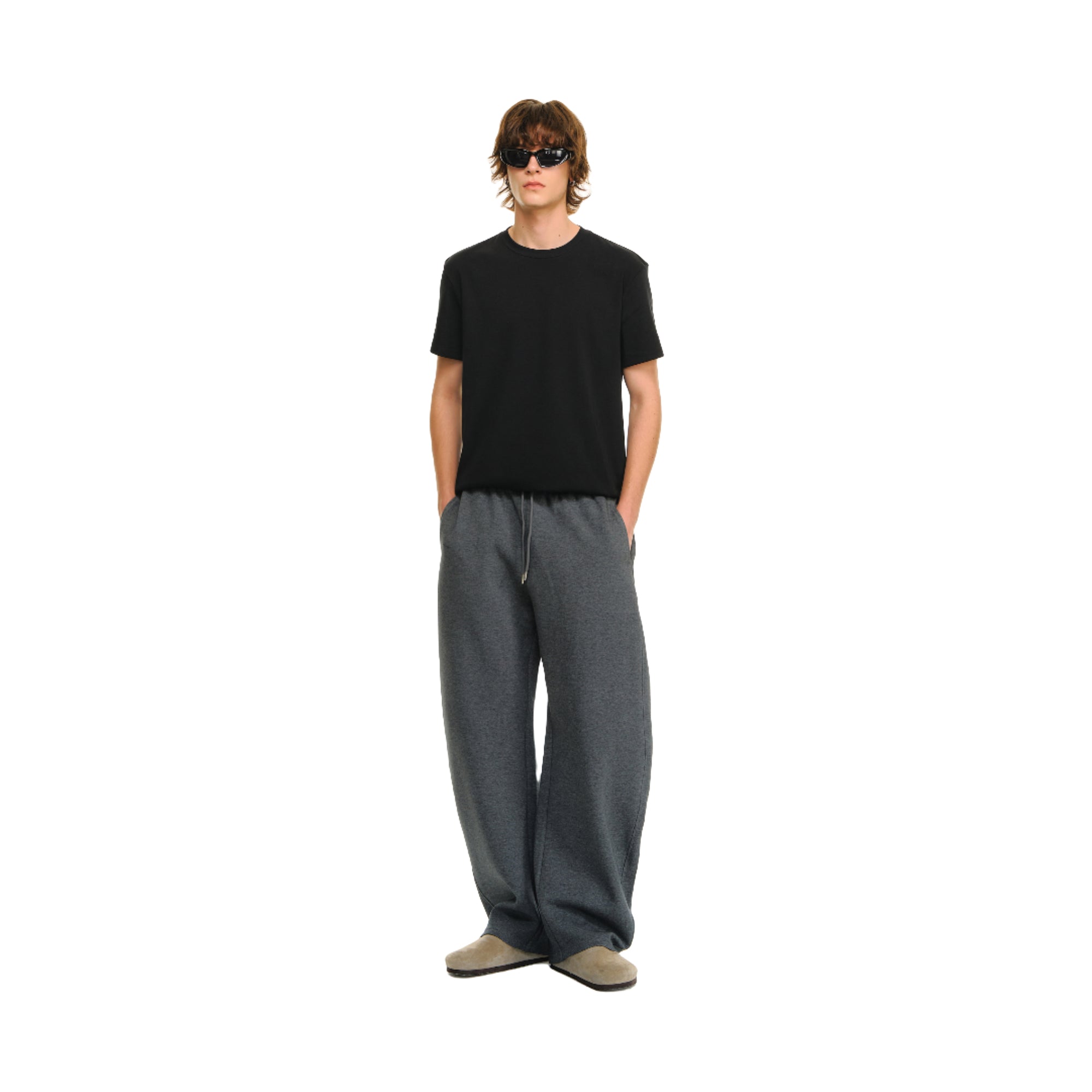 Dark Grey Structured Machete Cut Slouchy Banana Sweatpants