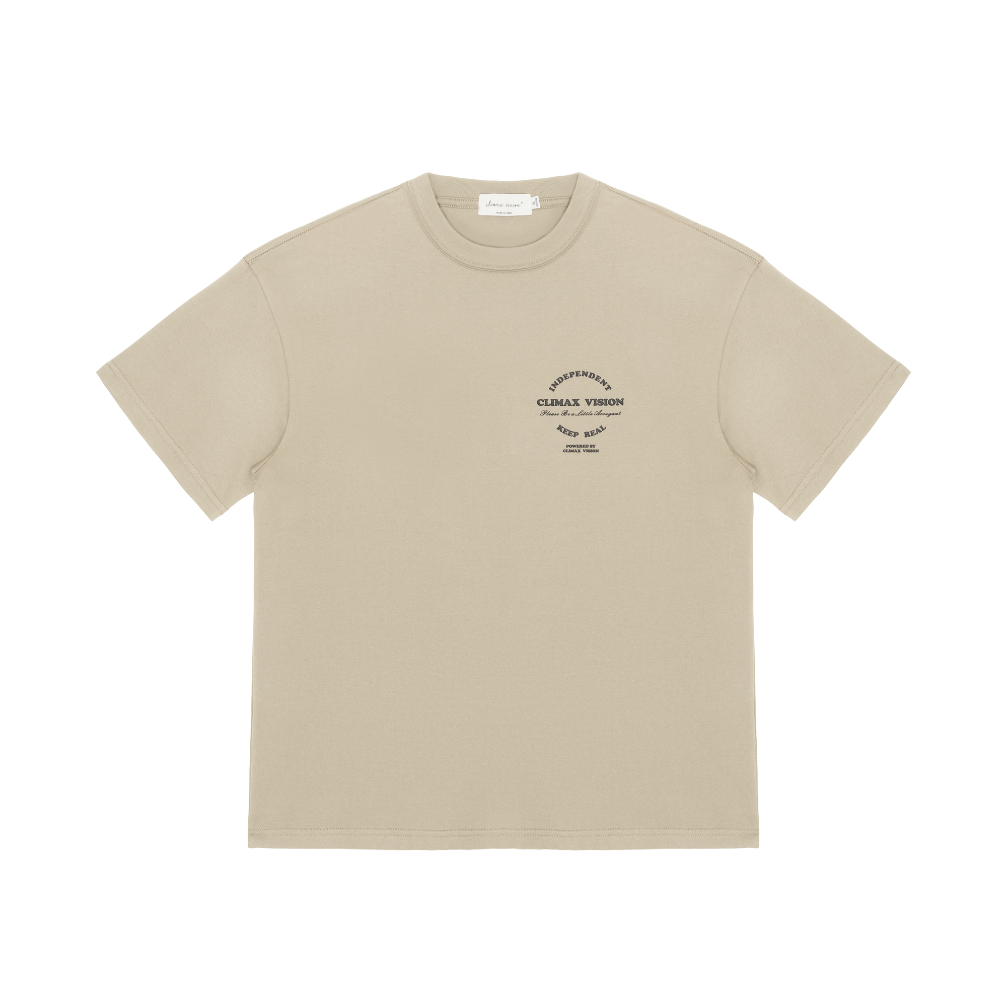 Khaki Grey Round Letter Foam Short Sleeves