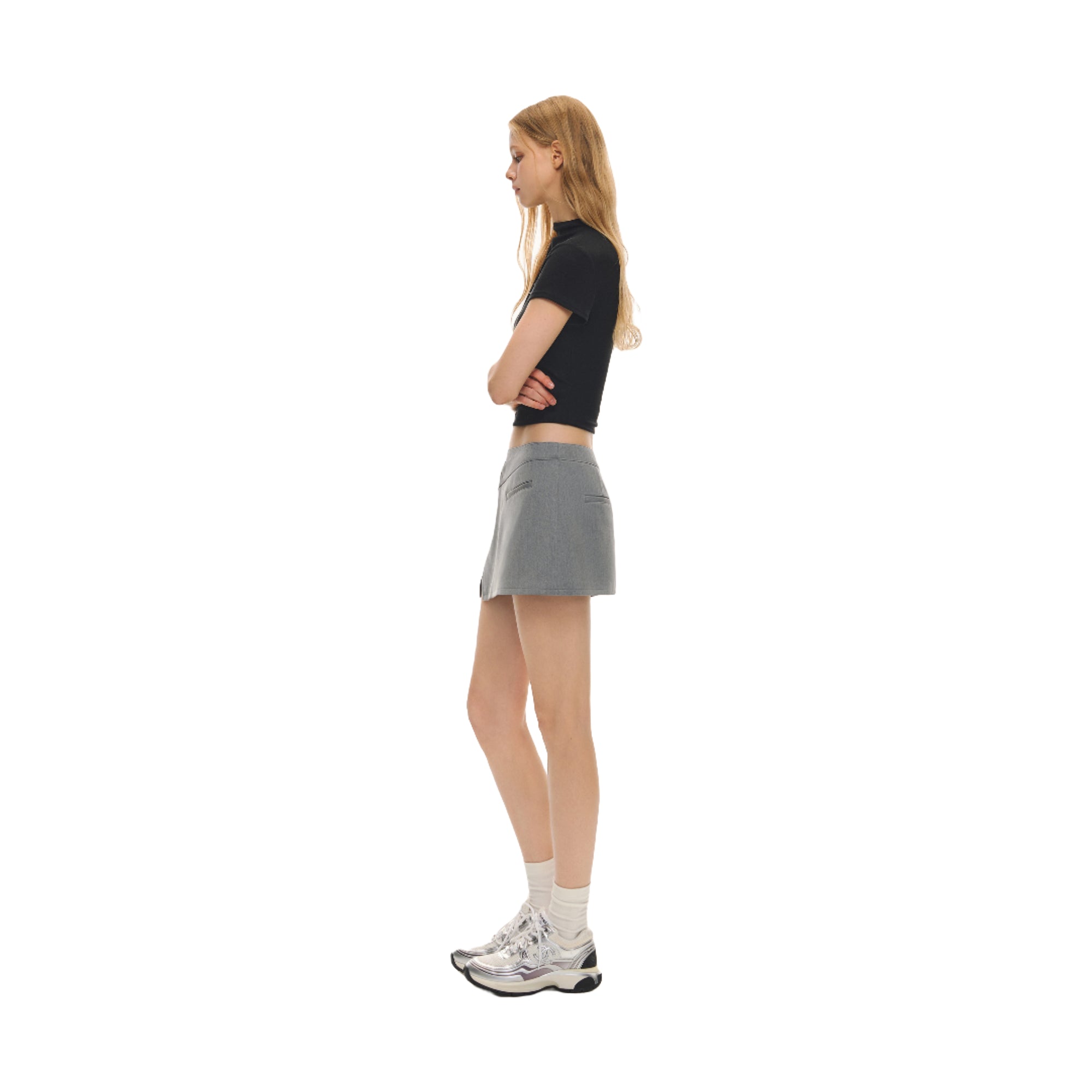 Grey Irregular Layered Slit Skort