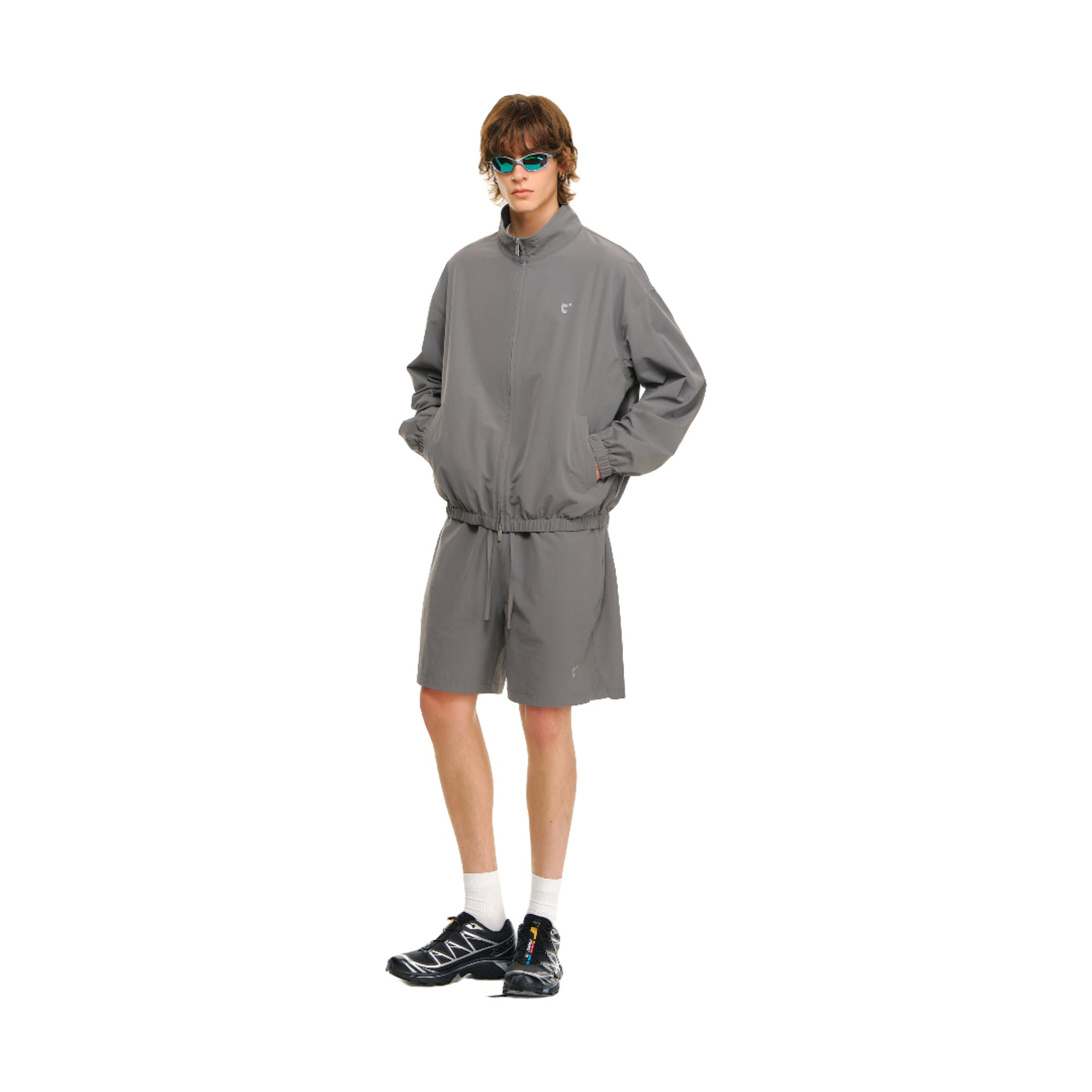 Grey Urban Sport Stand Collar Lightweight Jacket