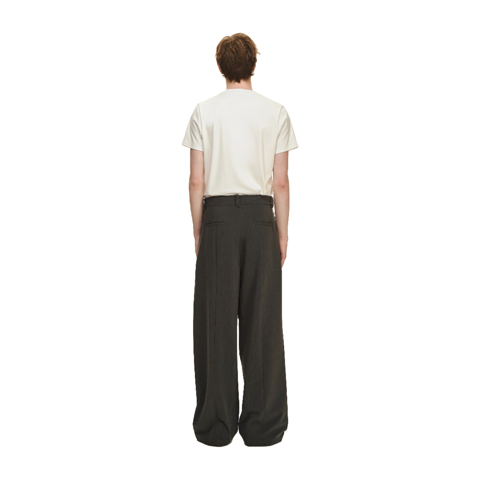 Grey Pleated Straight Button-down Trousers