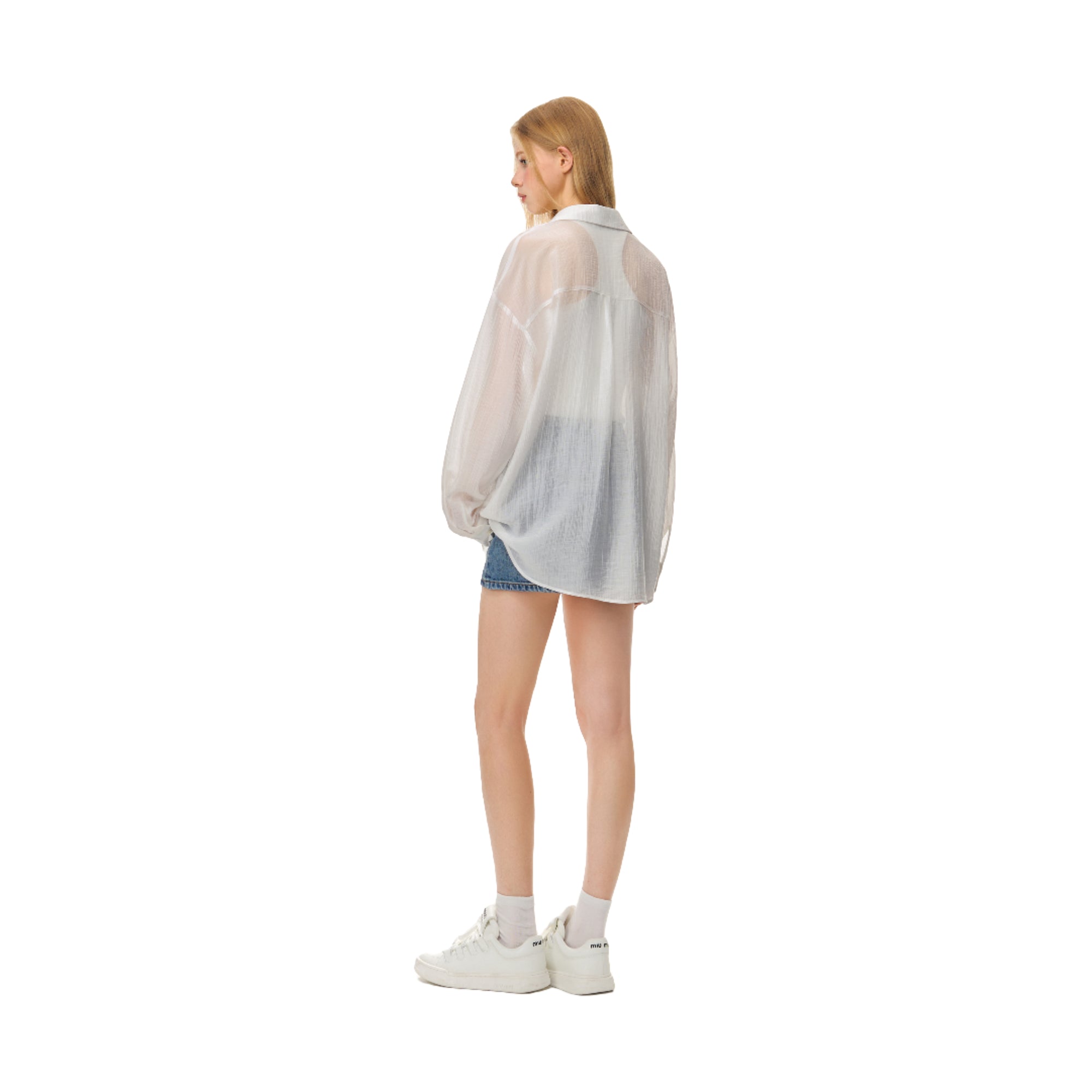 White Lightweight Casual Tencel Wrinkled Embroidered Shirt
