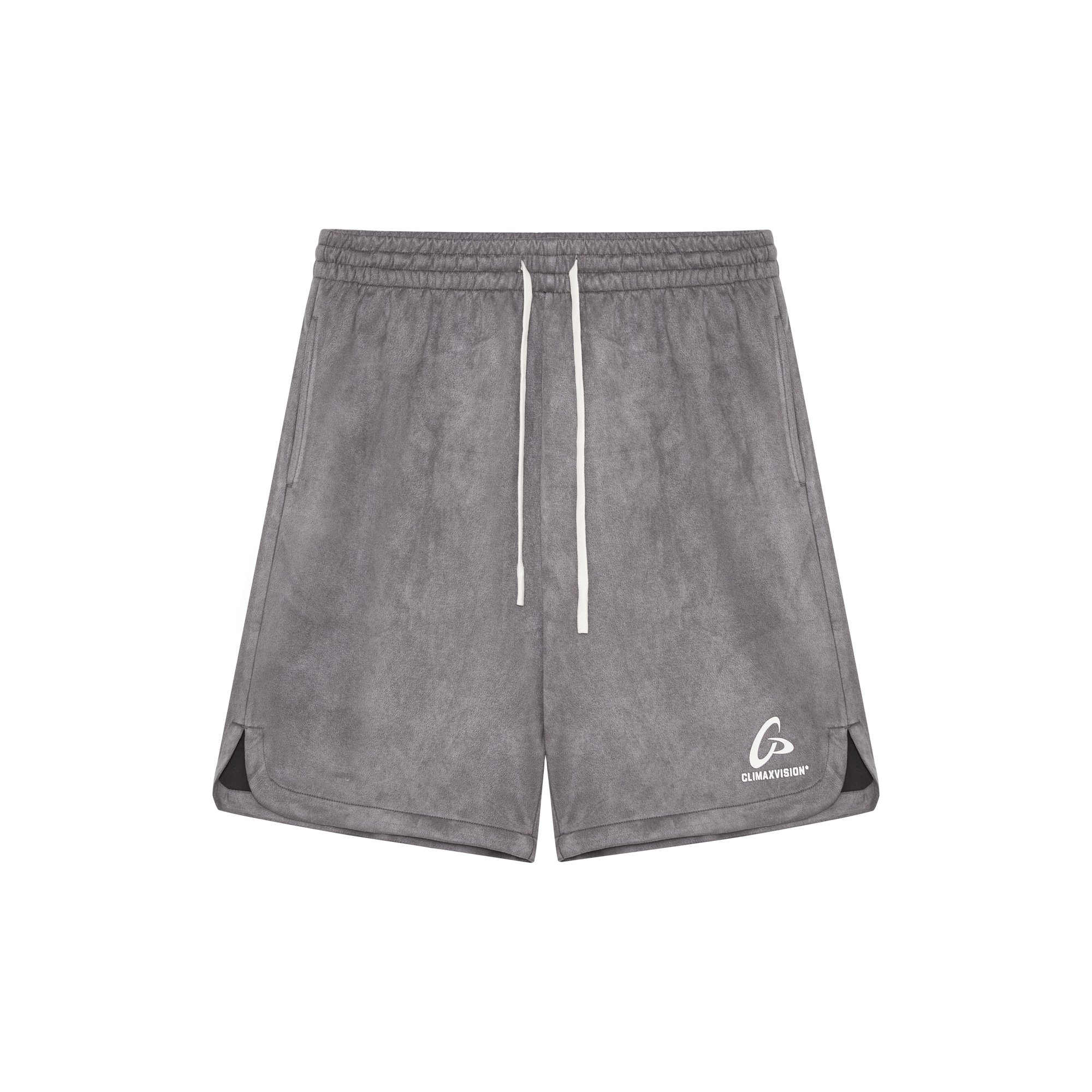 Dark Grey Frisbee Print Suede Shorts