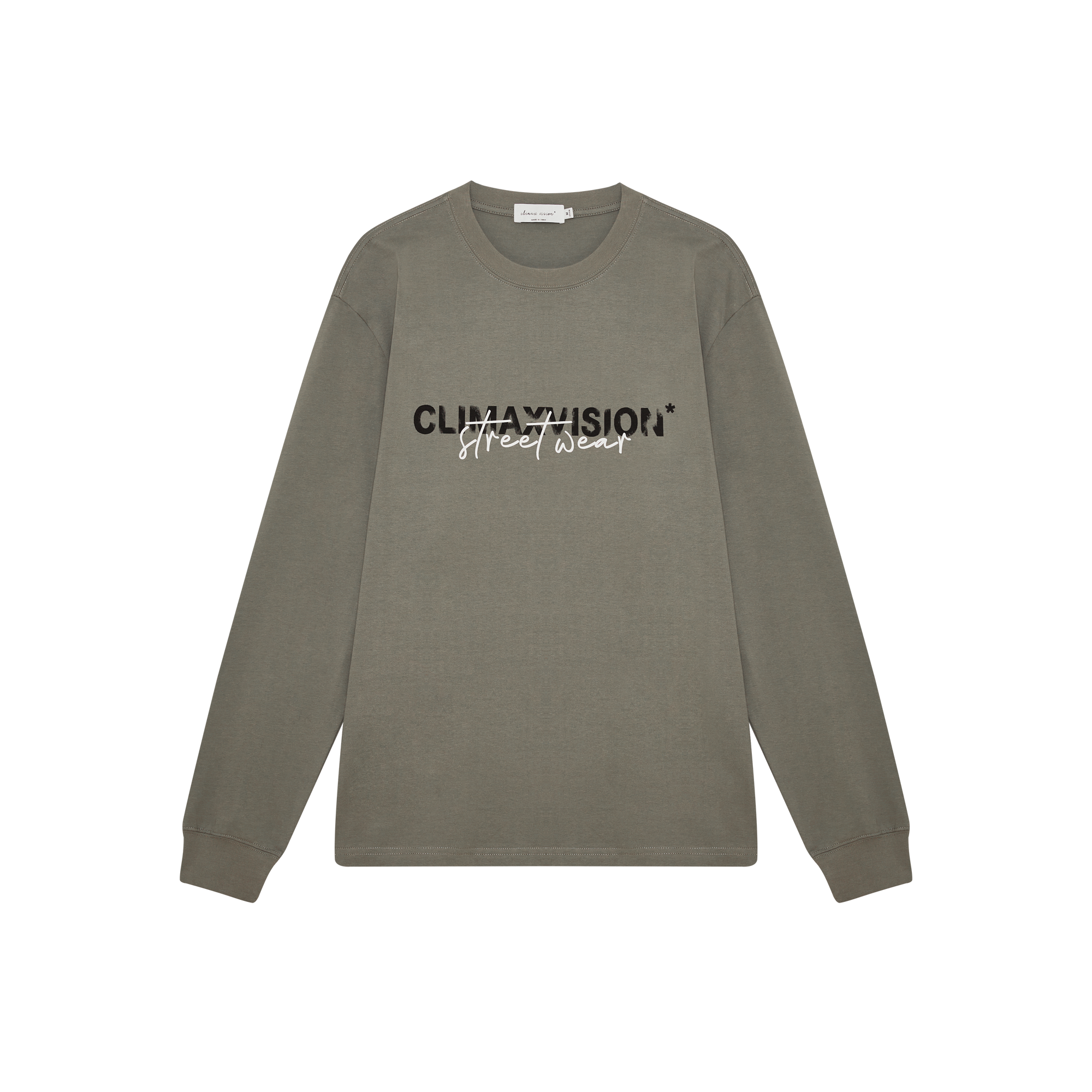 Khaki Grey Distressed Contrasting Lettering Long-sleeved T-shirt