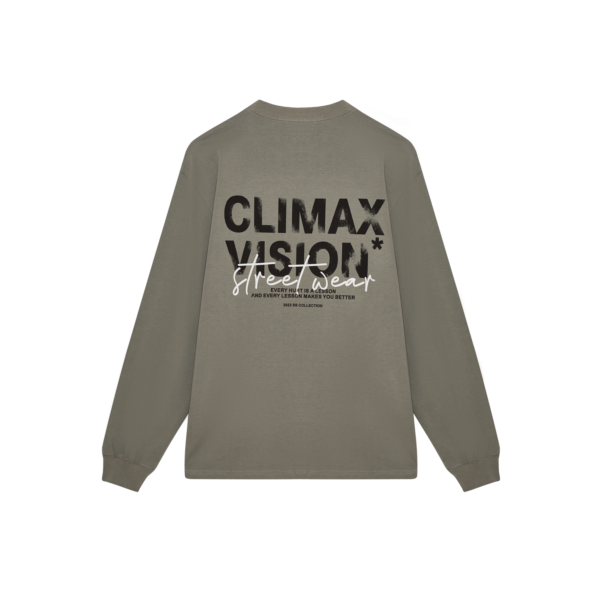 Khaki Grey Distressed Contrasting Lettering Long-sleeved T-shirt