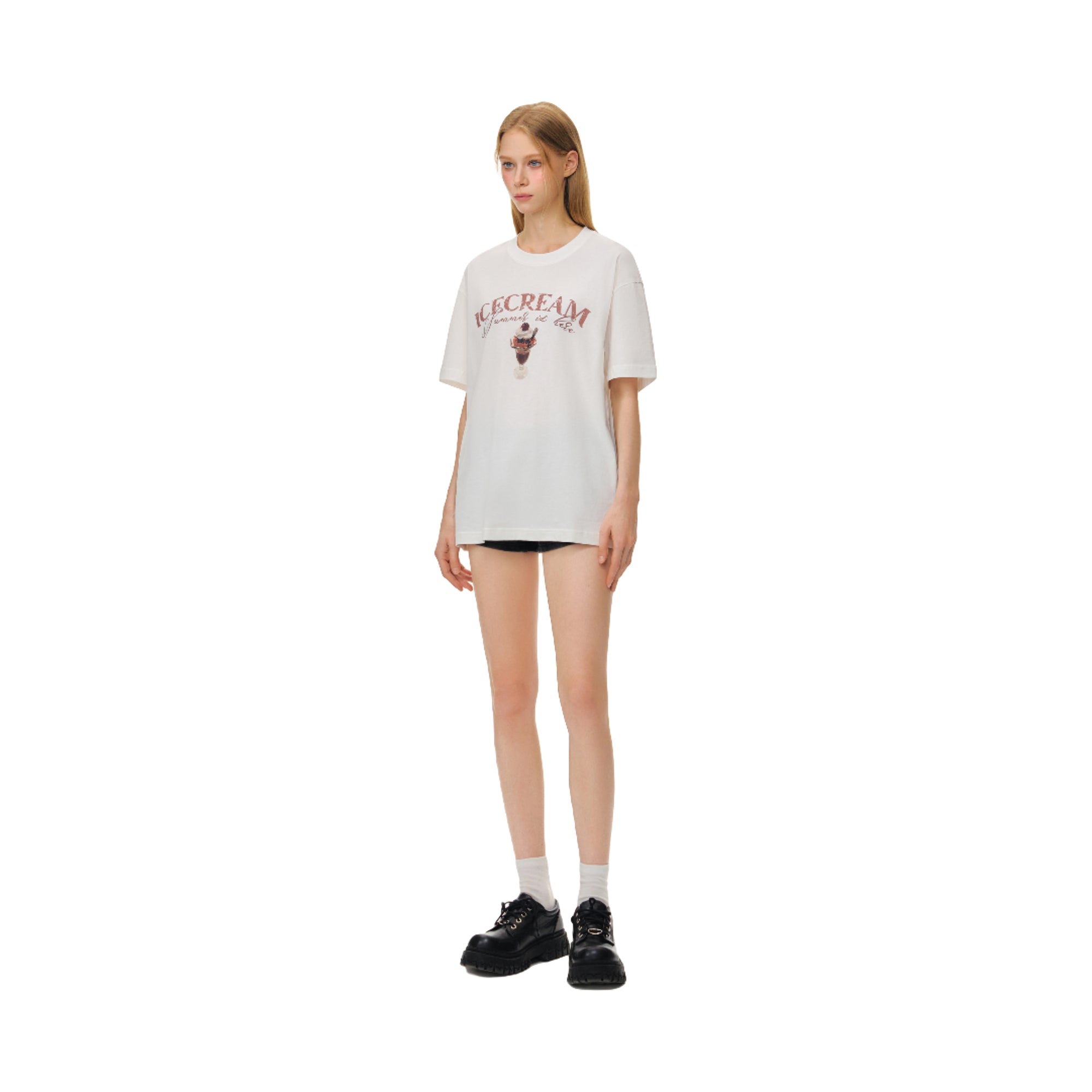 White Ice Cream Fun Print Short Sleeve T-Shirt