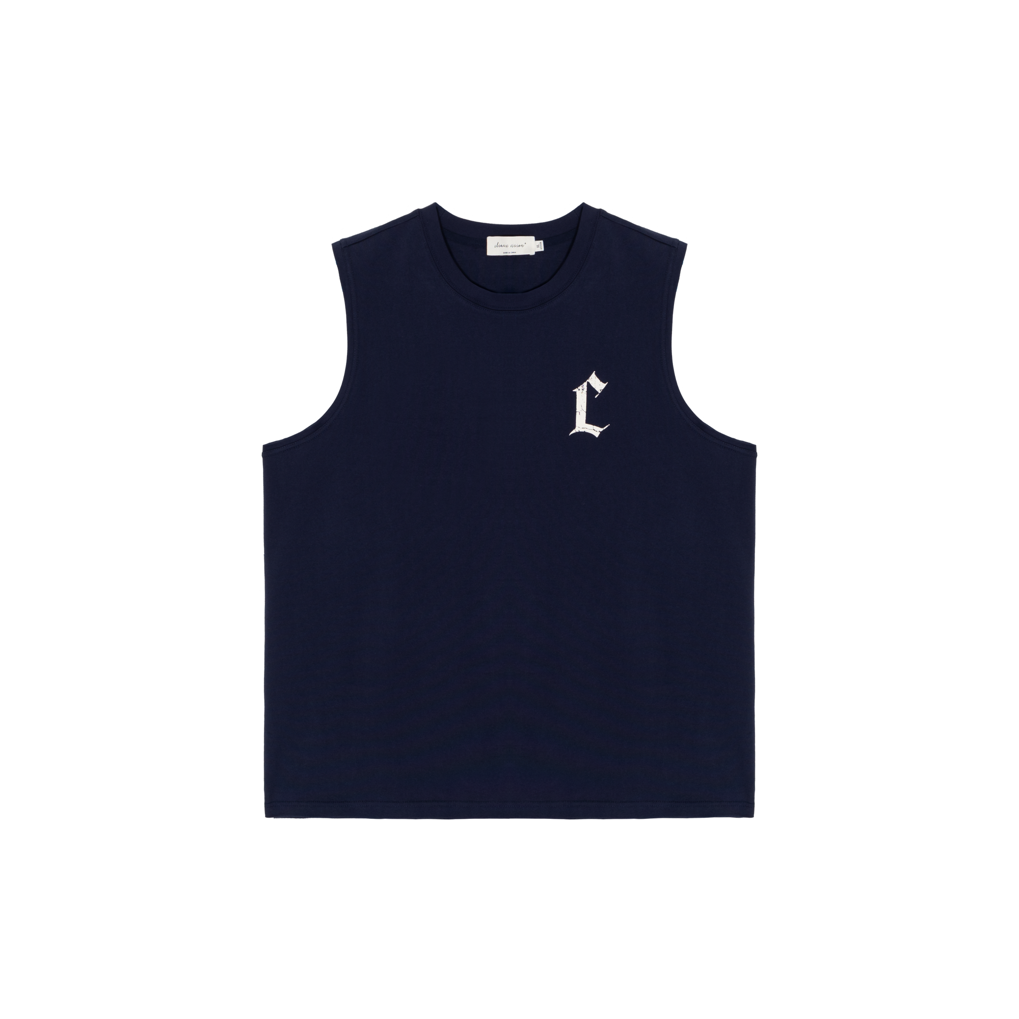 Navy Blue Distressed C-print Casual Sports Vest