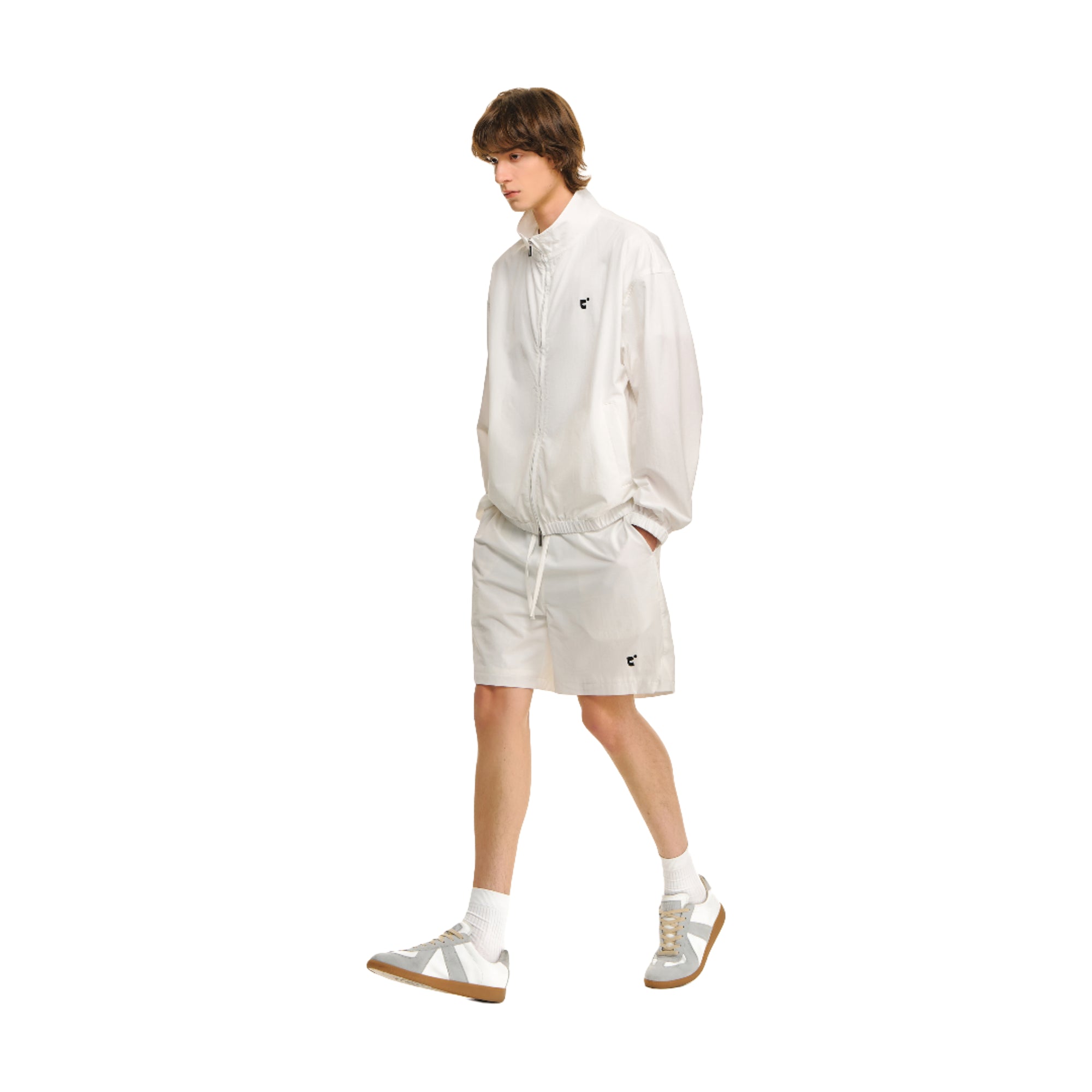 White Urban Sport Stand Collar Lightweight Jacket