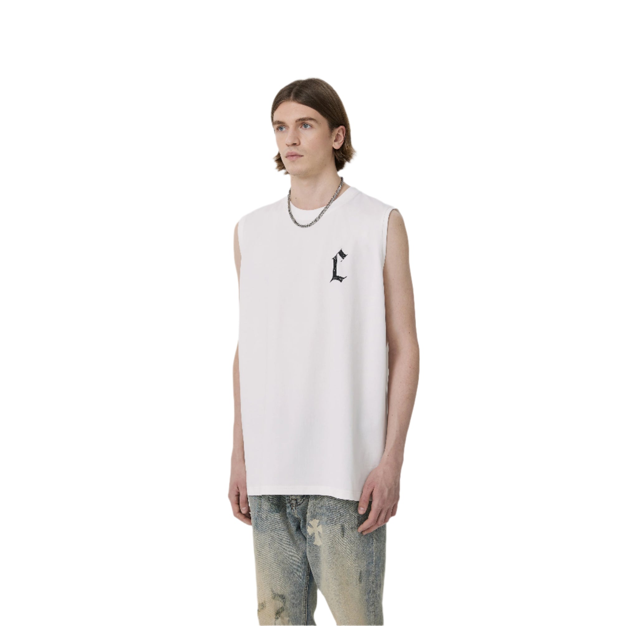 White Distressed C-print Casual Sports Vest
