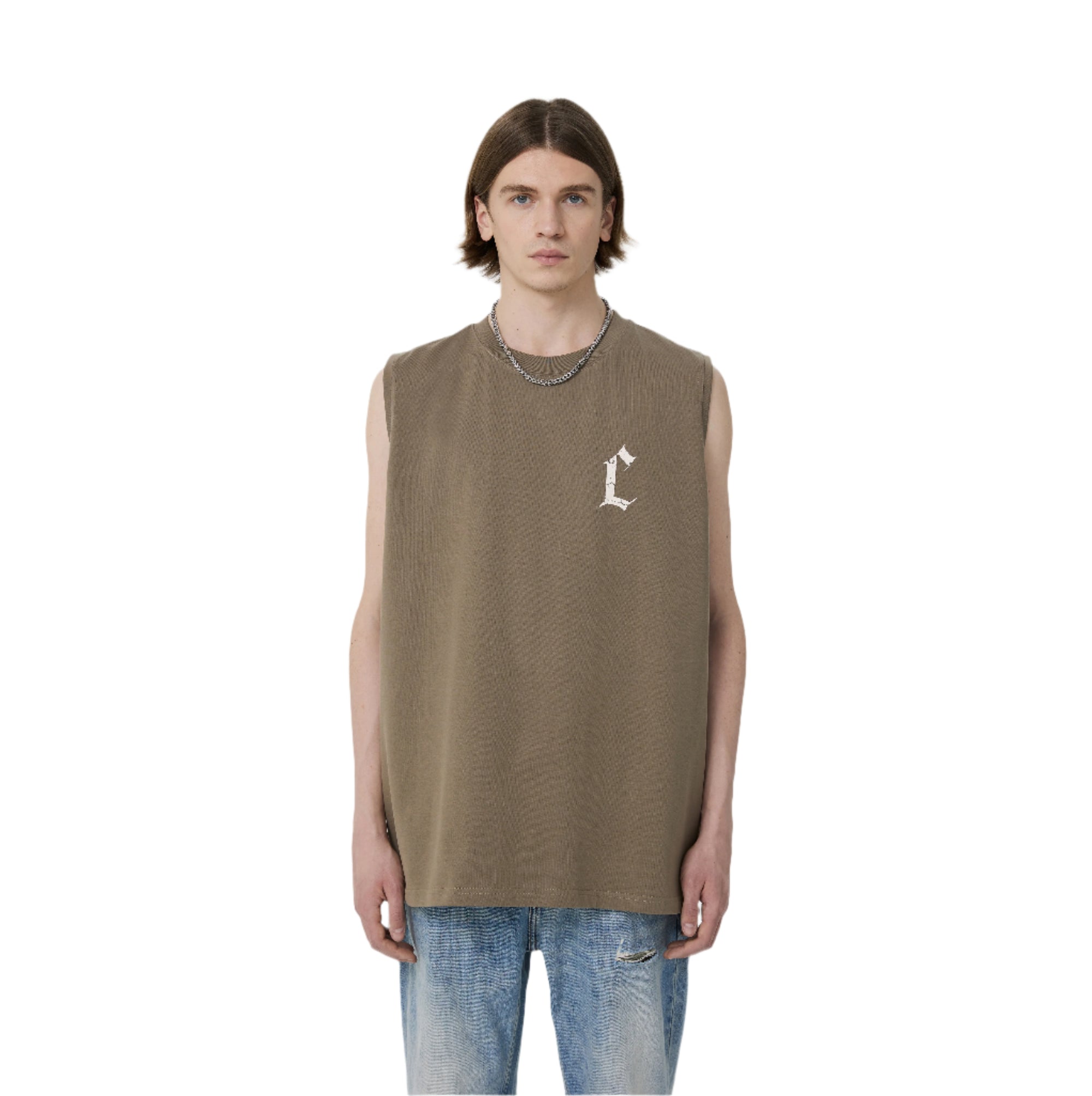 Brown Distressed C-print Casual Sports Vest