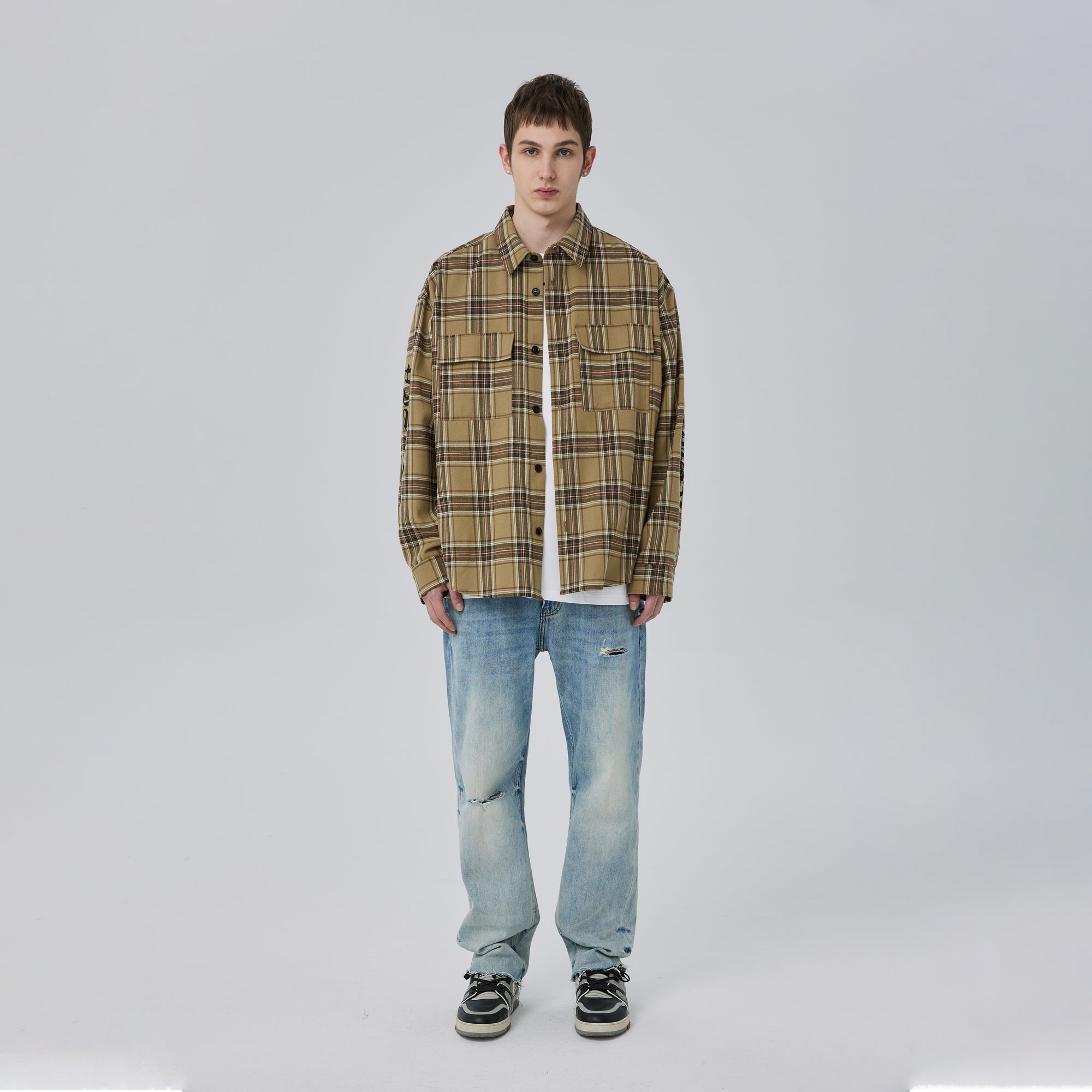 Khaki Gothic Print Check Shirt