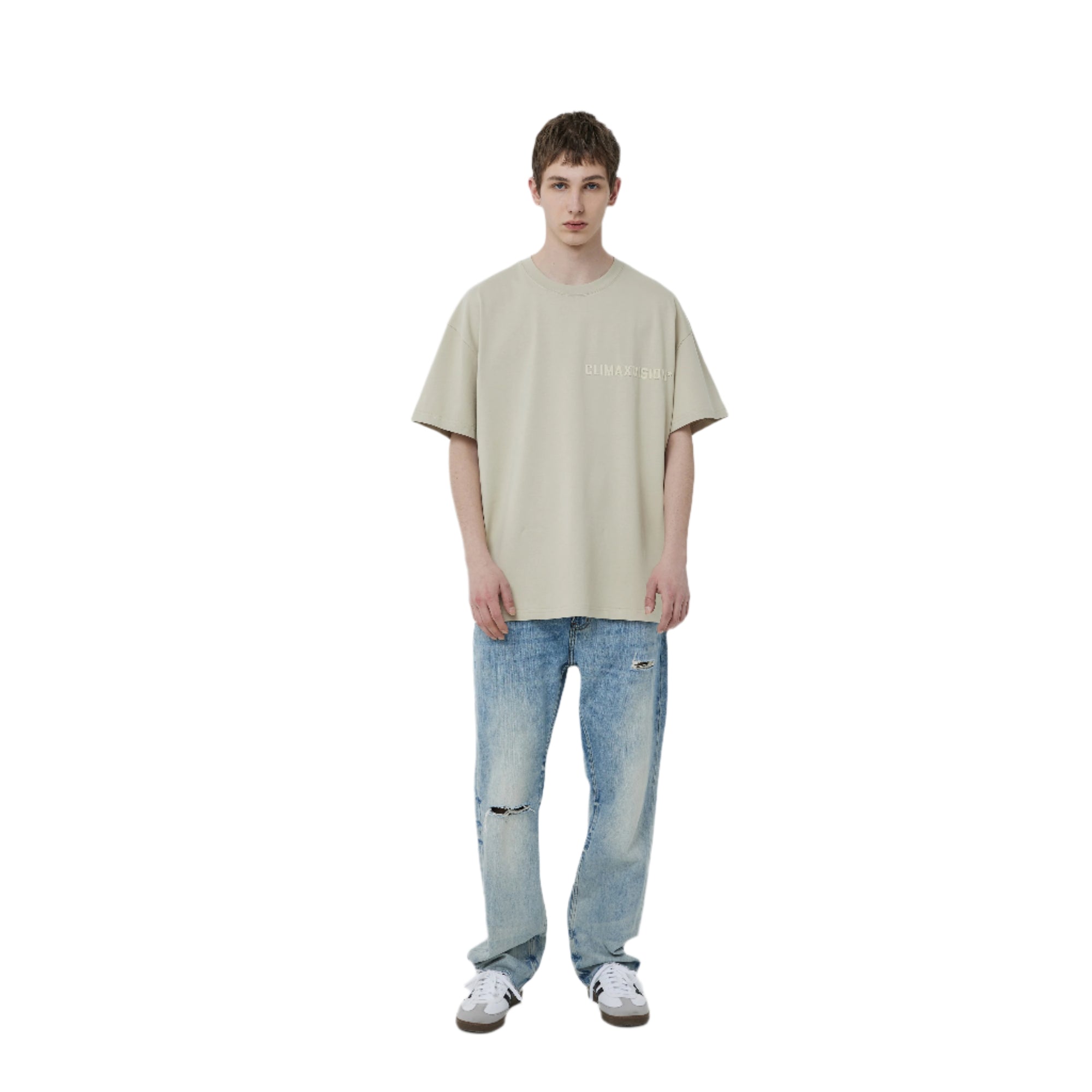 Wheat-colored Flocked Letter Short-sleeved Shirt