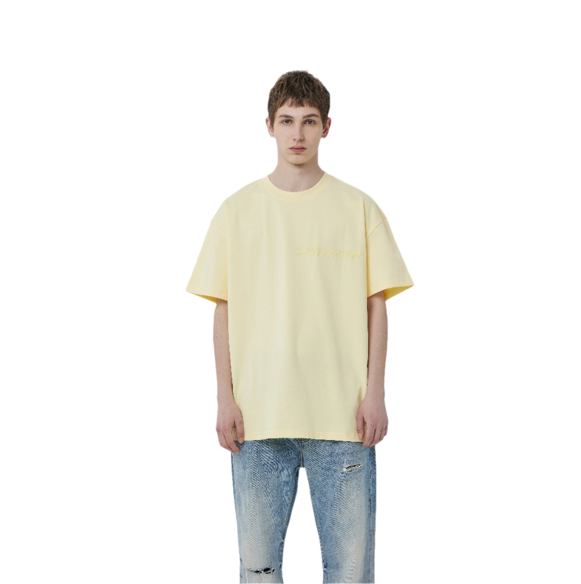 Egg Yellow Flocked Letter Short Sleeves