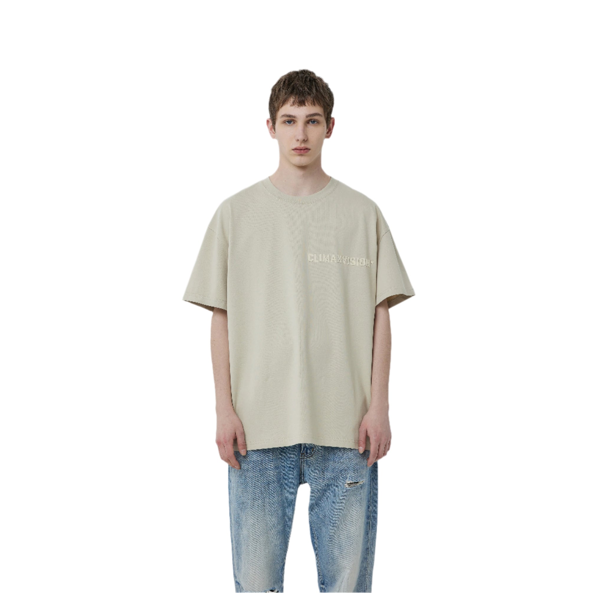 Wheat-colored Flocked Letter Short-sleeved Shirt