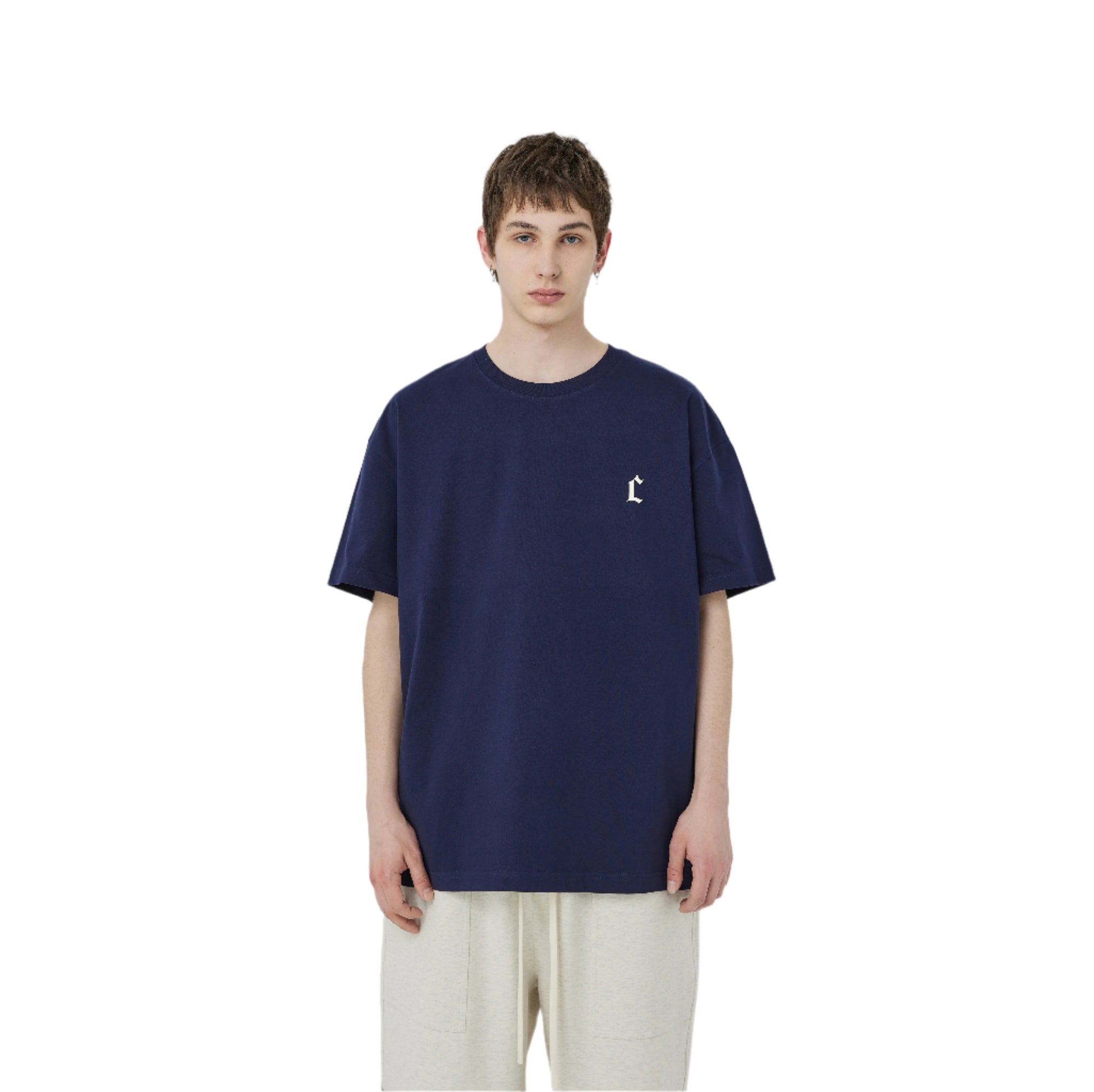 Navy Blue Letter Drop Print Casual Short Sleeves