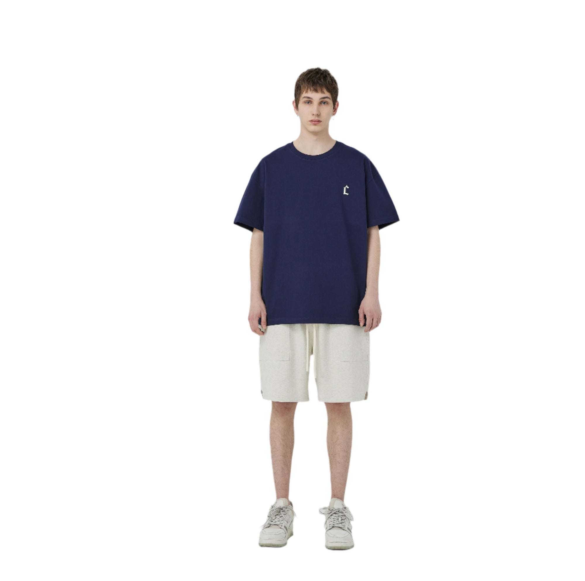 Navy Blue Letter Drop Print Casual Short Sleeves