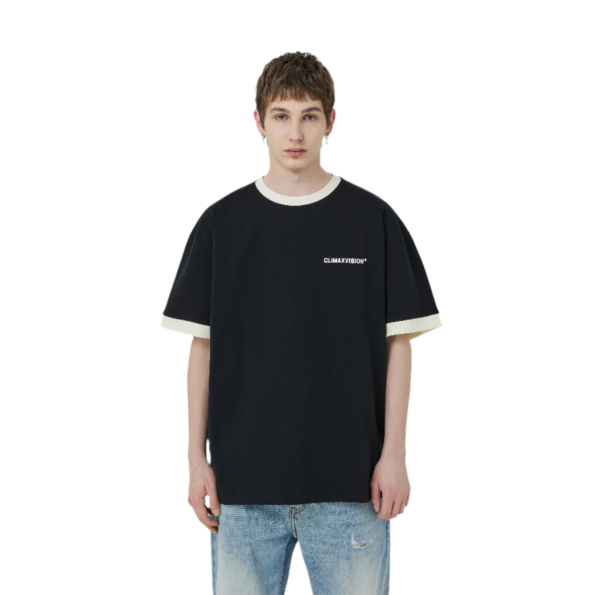Black Colorblock Logo Print Casual Short Sleeves