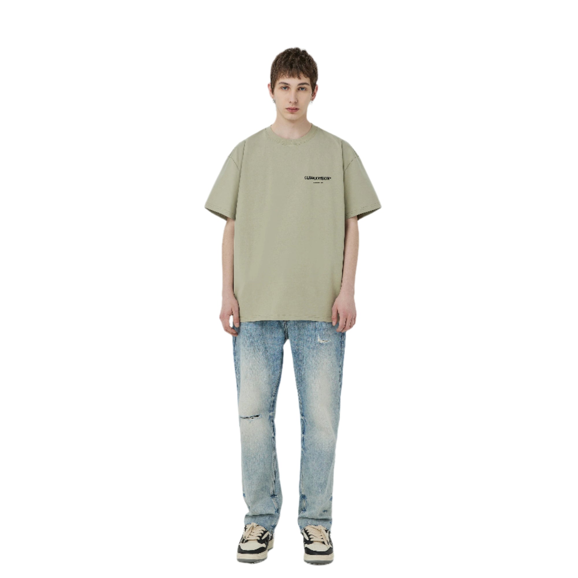 Gray Green Broken Logo Double-breasted Short-sleeved Shirt