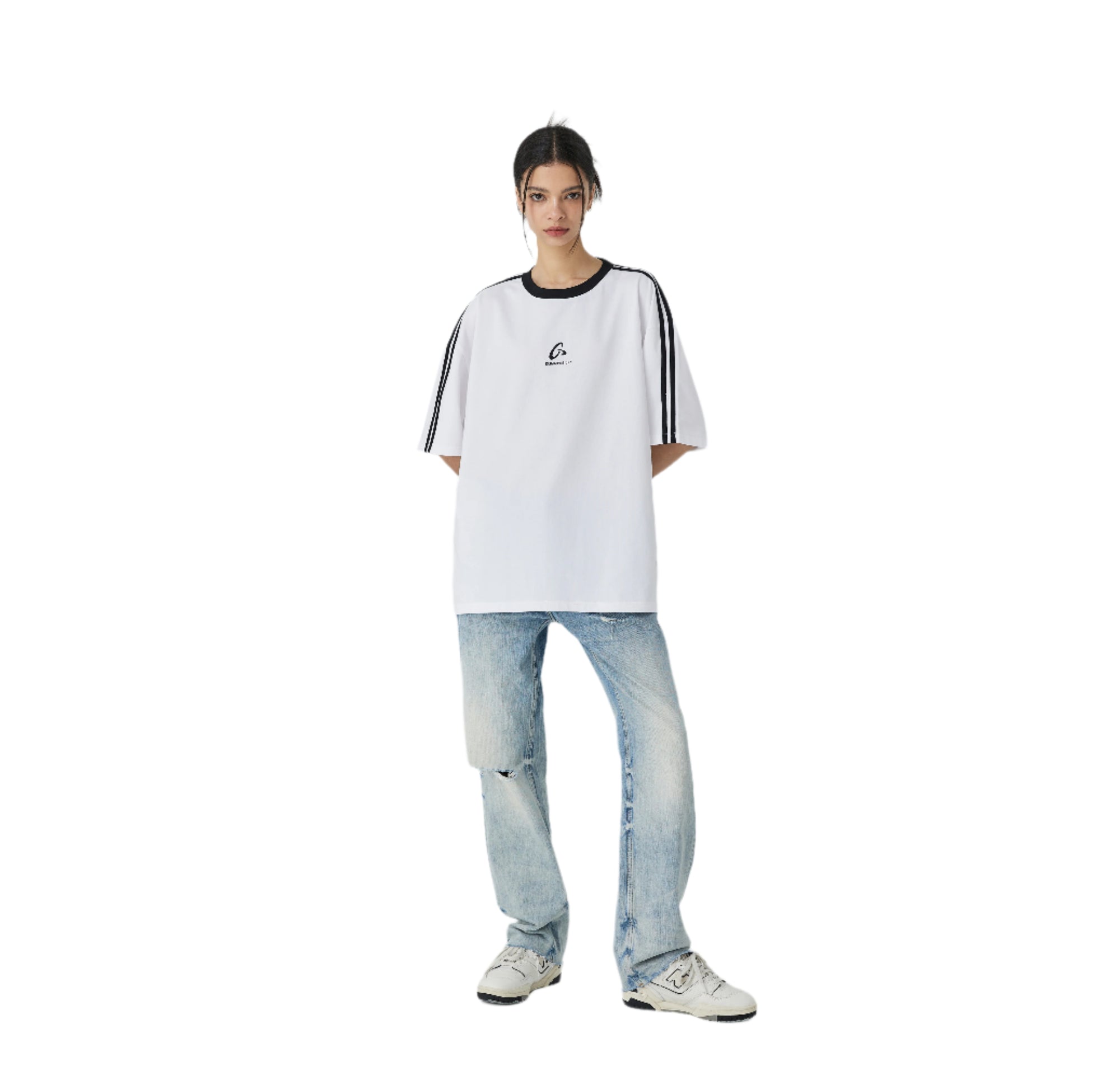 White Retro Sports Contrast Stripe T-Shirt