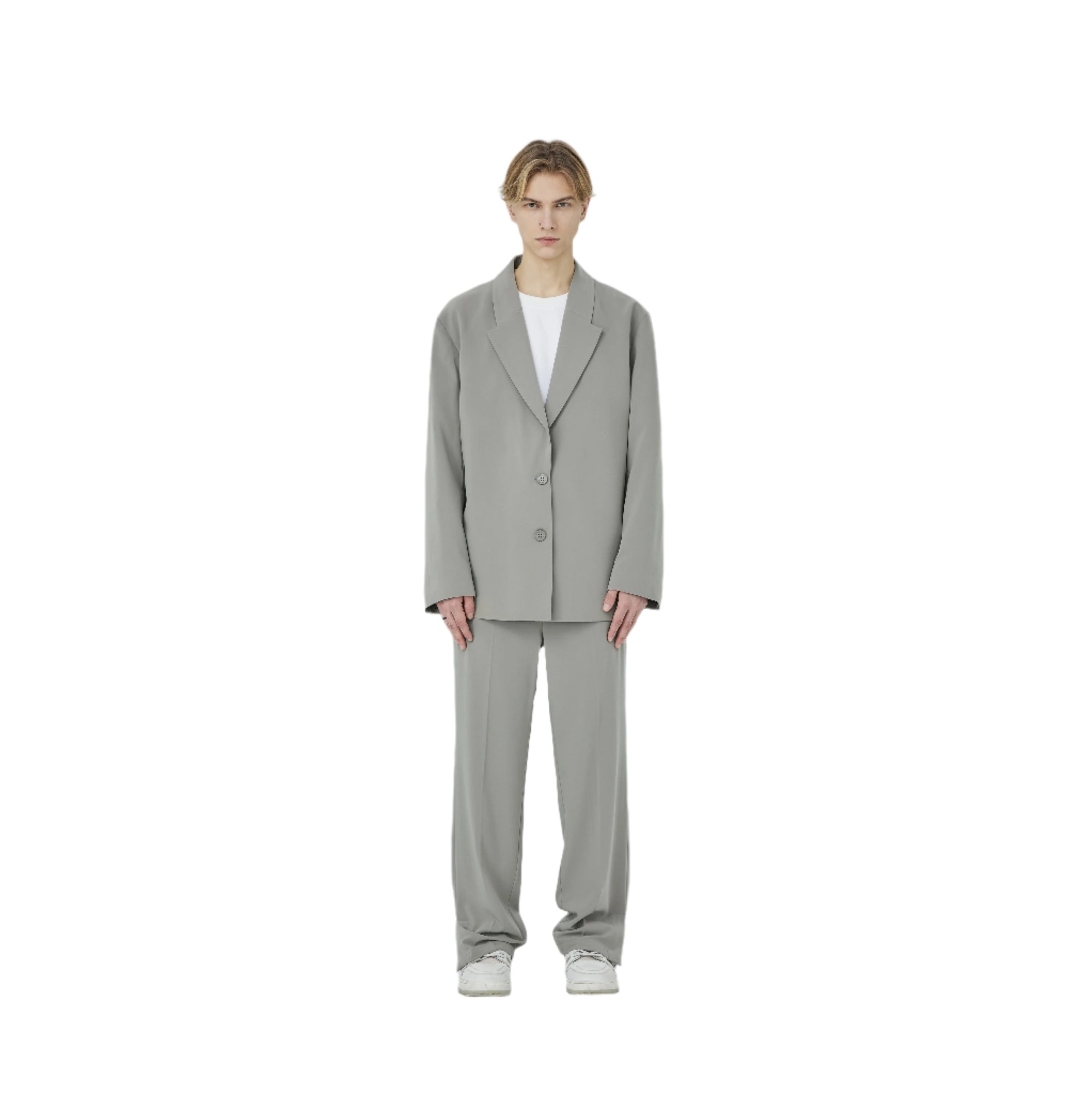 Gray Green Minimalist Slit Trousers