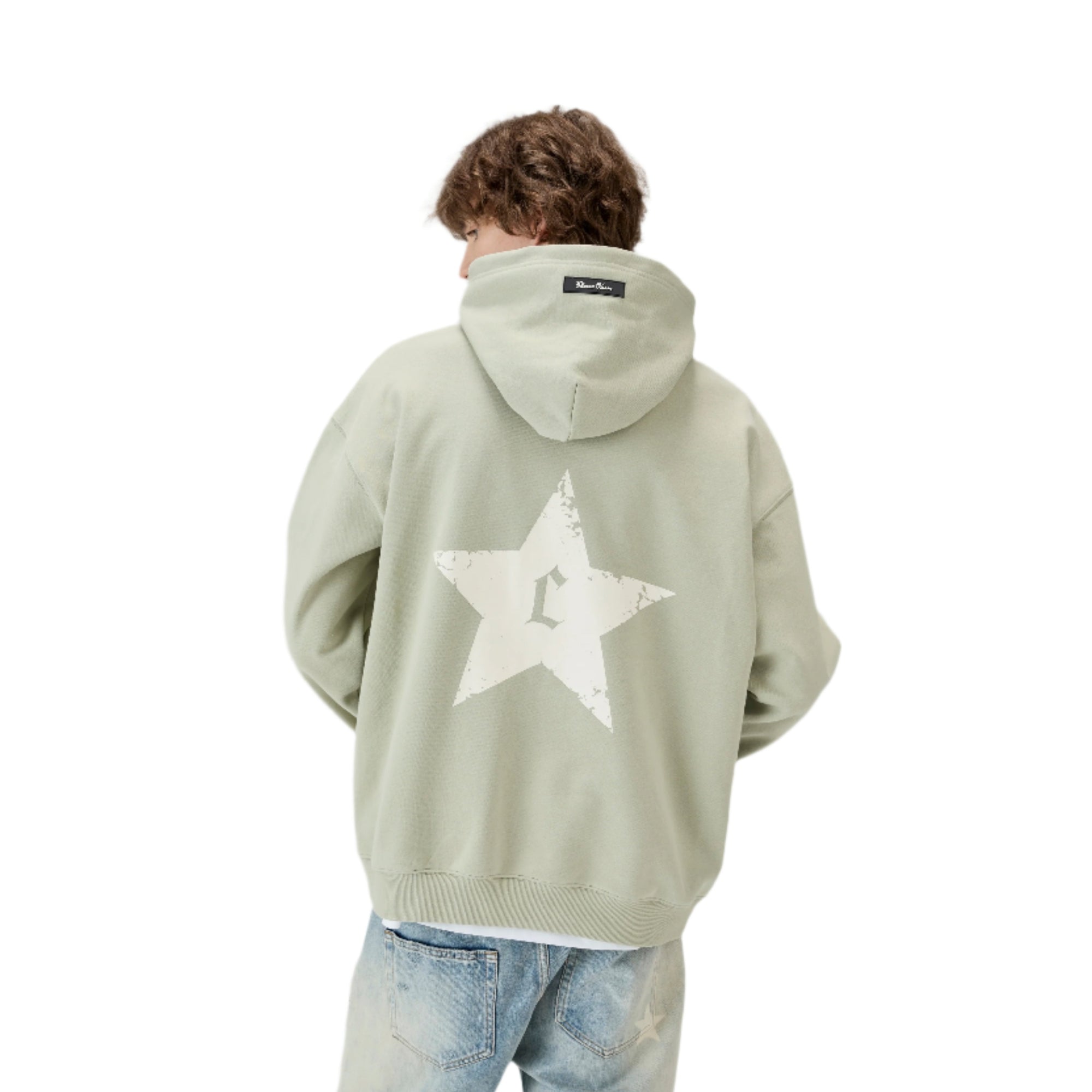 Pistachio Green Distressed Stars Hoodie